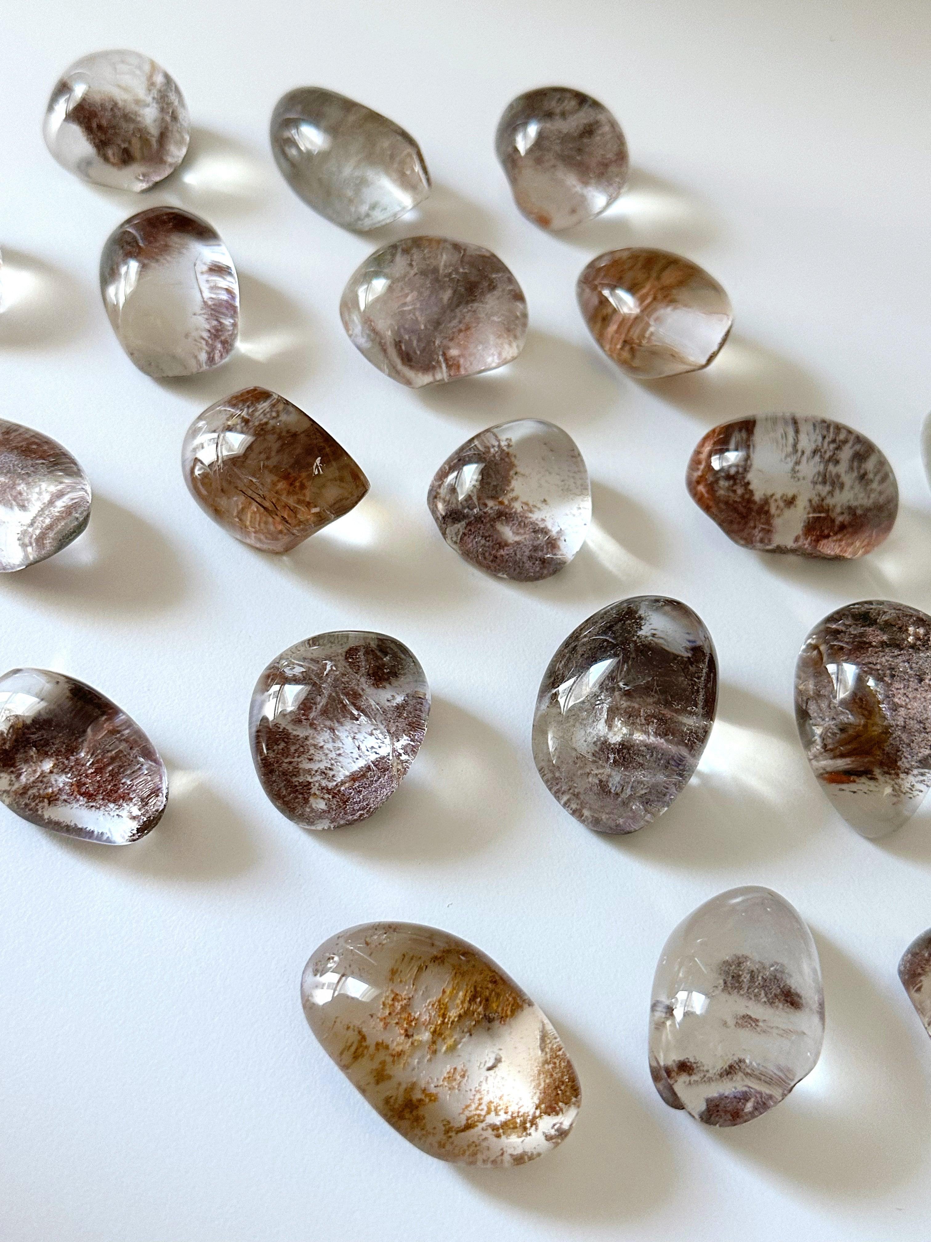 LODOLITE (GARDEN QUARTZ) LENS - 33 bday, 444 sale, garden quartz, holiday sale, lodolite, phantom quartz, polished, polished stone, quartz, recently added, rose quartz, scenic quartz, spring equinox, springtime, vernal vibes - The Mineral Maven