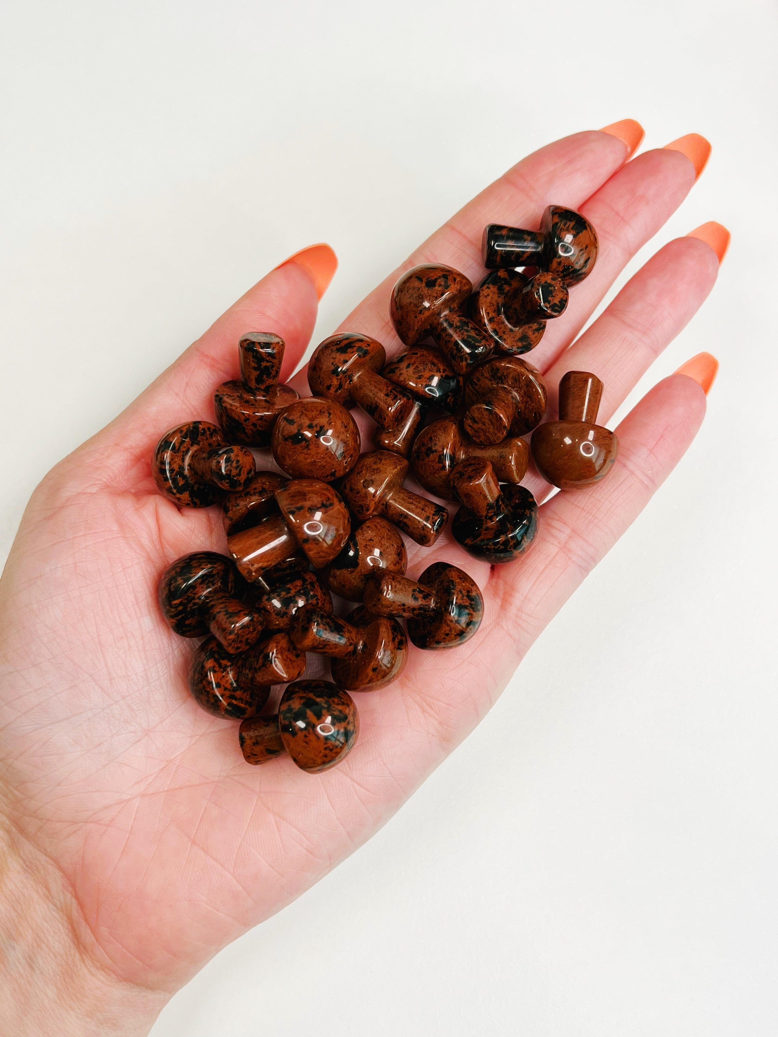 MAHOGANY OBSIDIAN MINI MUSHROOM - 33 bday, Black Friday sale, crystal mushroom, end of year sale, holiday sale, mahogany obsidian, mini mushroom, mushroom, new year sale, pocket crystal, pocket crystals, pocket stone, protection gift bundle - The Mineral Maven