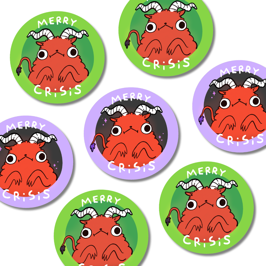 MERRY CRISIS KRAMPUS LOGO STICKERS - energy tool, krampus logo, krampusnacht, merch, sticker - The Mineral Maven