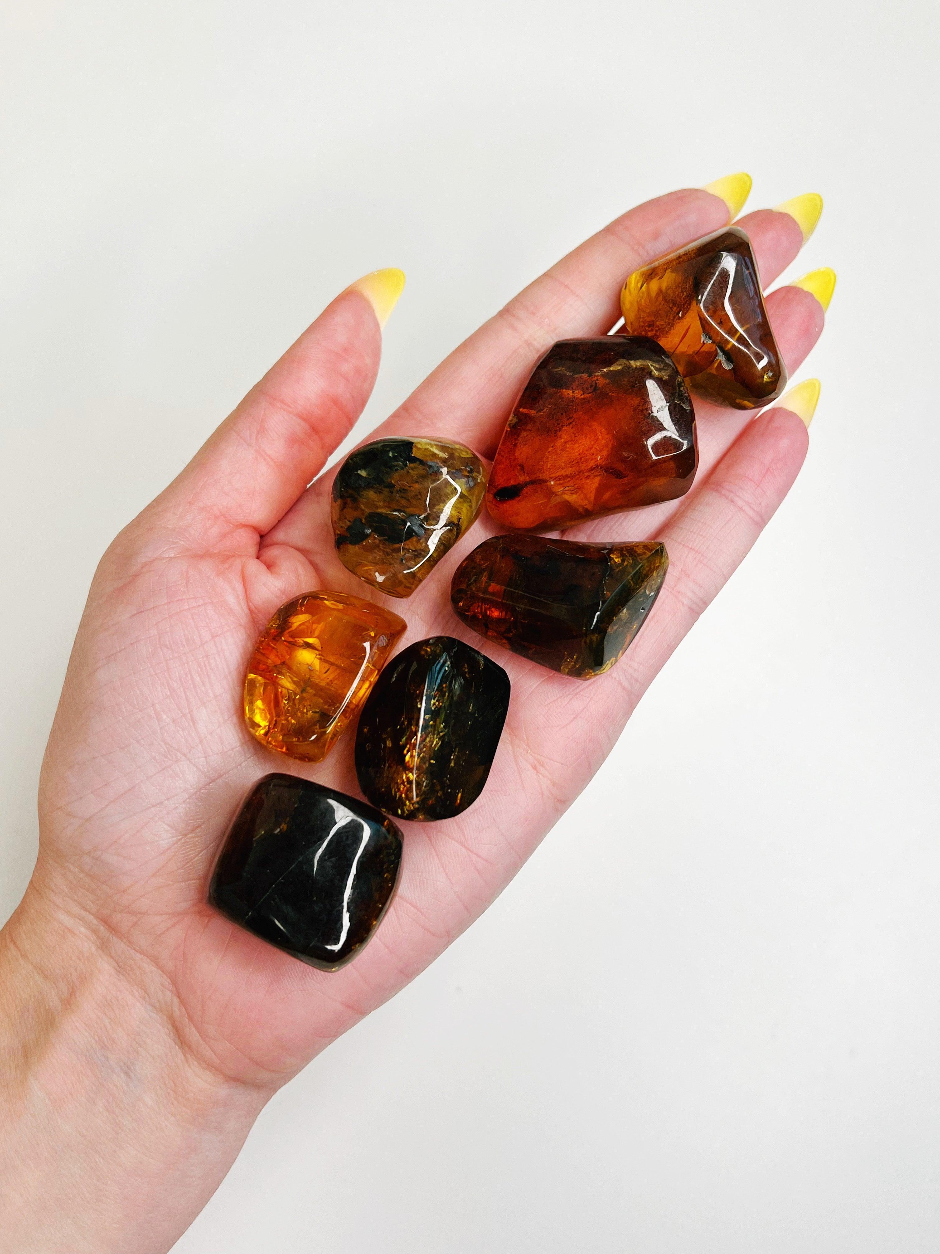 MEXICAN AMBER - 2025 vibes, 33 bday, amber, Black Friday sale, end of year sale, holiday sale, mexican amber, new year new crystals, pocket crystal, pocket stone, polished stone, transform gift bundle, tumble - The Mineral Maven