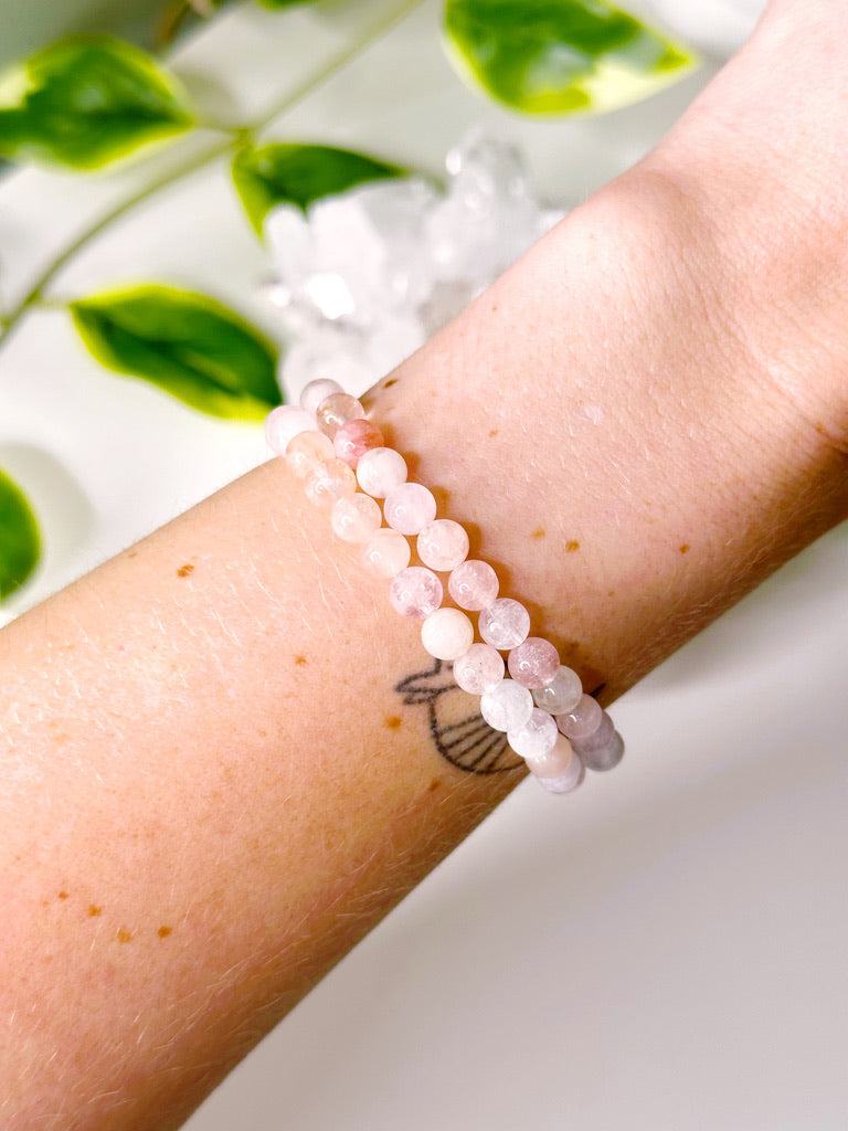 MORGANITE 6mm - HANDMADE CRYSTAL BRACELET - 6mm, bracelet, crystal bracelet, handmade bracelet, jewelry, love gift bundle, market bracelet, morganite, pink, recently added, summer vibes, water, Wearable - The Mineral Maven