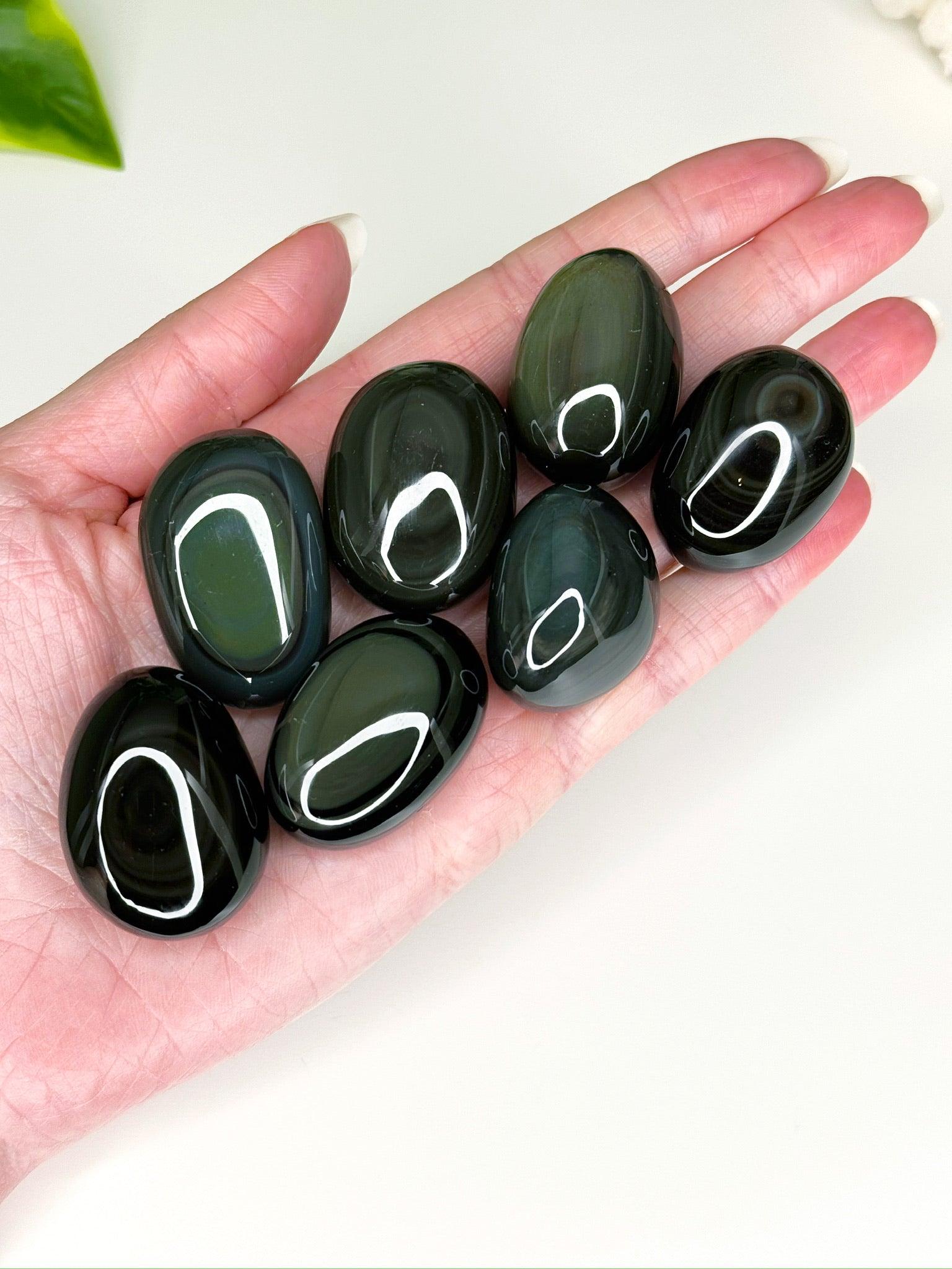 OBSIDIAN POCKET PEBBLE - Black Friday sale, black obsidian, emotional support, end of year sale, Friday the 13th, gold obsidian, gold sheen obsidian, grief gift bundle, holiday sale, mahogany obsidian, mercury rx, obsidian, palm stone, pebble, platinum obsidian, pocket crystal, pocket stone, protection gift bundle, rainbow obsidian, silver sheen obsidian, spiderweb obsidian, tumble, tumbled, tumbled stone, velvet obsidian - The Mineral Maven