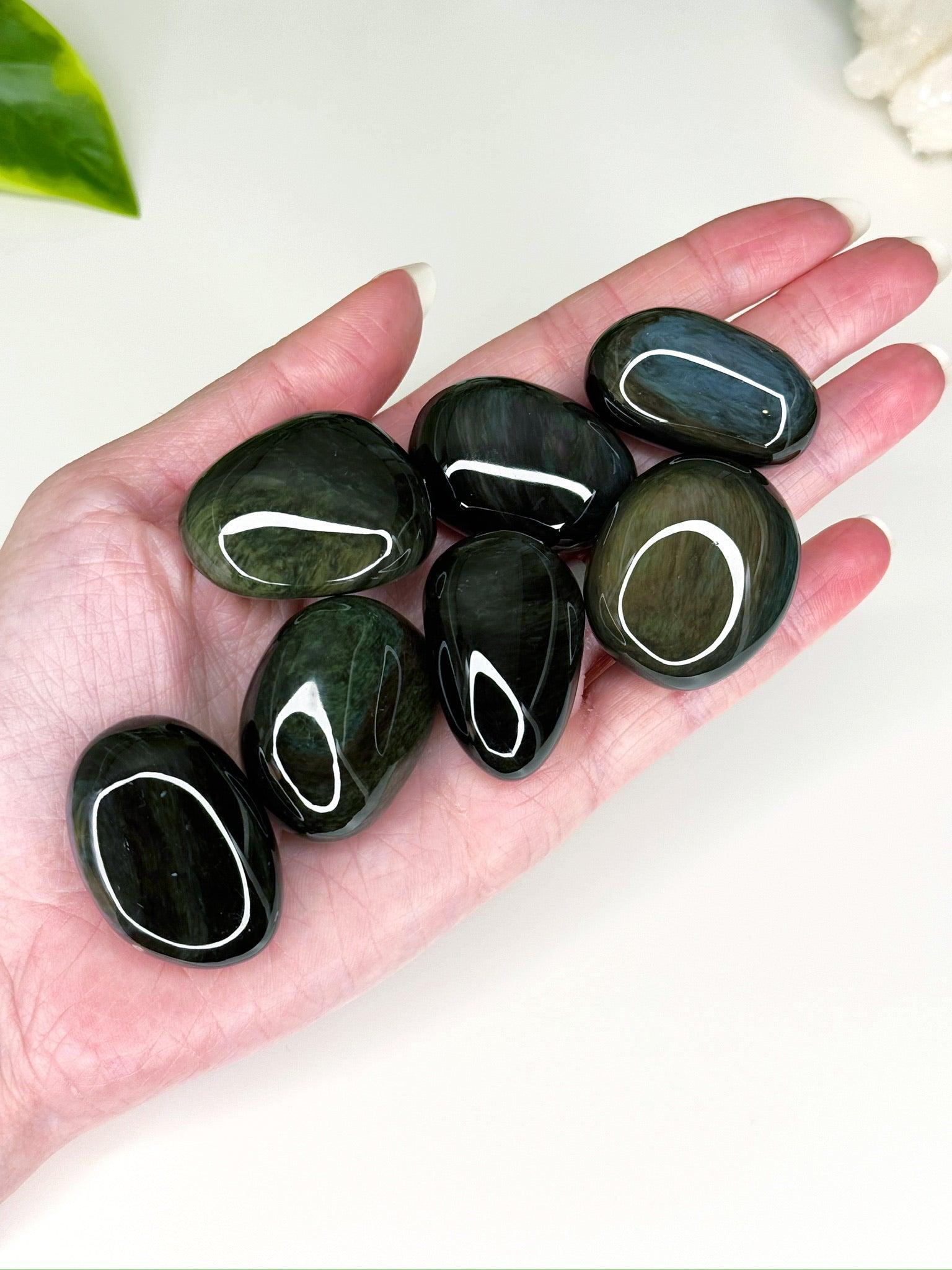 OBSIDIAN POCKET PEBBLE - Black Friday sale, black obsidian, emotional support, end of year sale, Friday the 13th, gold obsidian, gold sheen obsidian, grief gift bundle, holiday sale, mahogany obsidian, mercury rx, obsidian, palm stone, pebble, platinum obsidian, pocket crystal, pocket stone, protection gift bundle, rainbow obsidian, silver sheen obsidian, spiderweb obsidian, tumble, tumbled, tumbled stone, velvet obsidian - The Mineral Maven