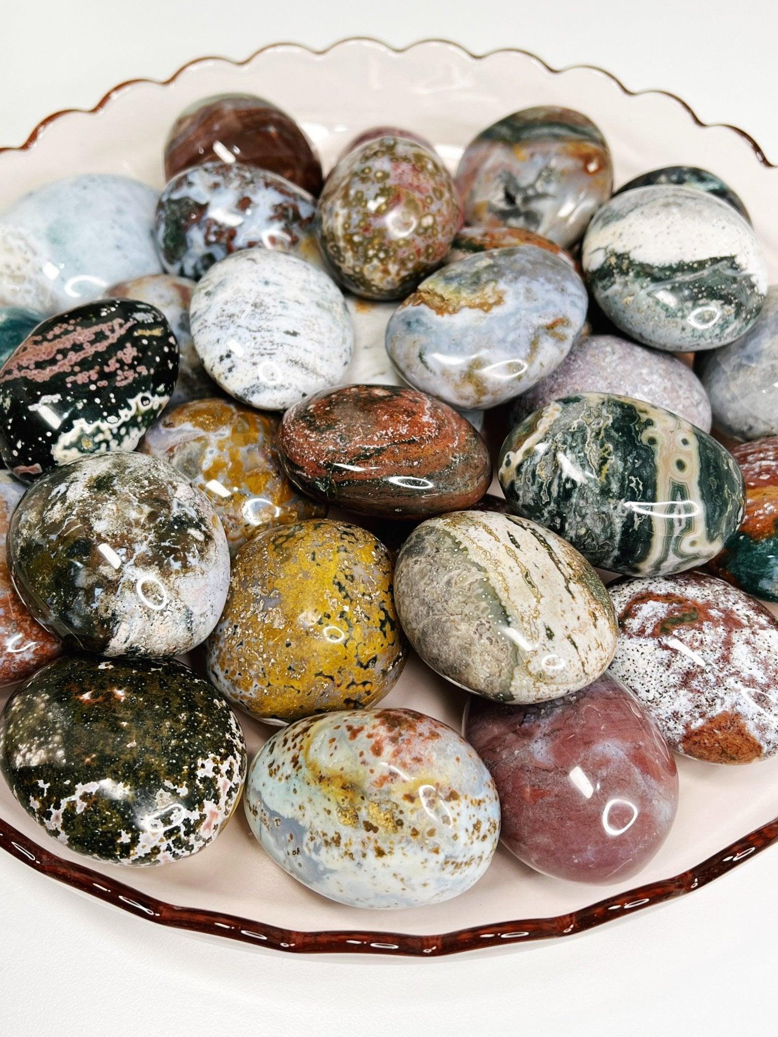 OCEAN JASPER PALM STONE - 33 bday, 444 sale, Black Friday sale, emotional support, end of year sale, holiday sale, new year sale, ocean jasper, palm, palm stone, palmstone, polished, spring equinox - The Mineral Maven