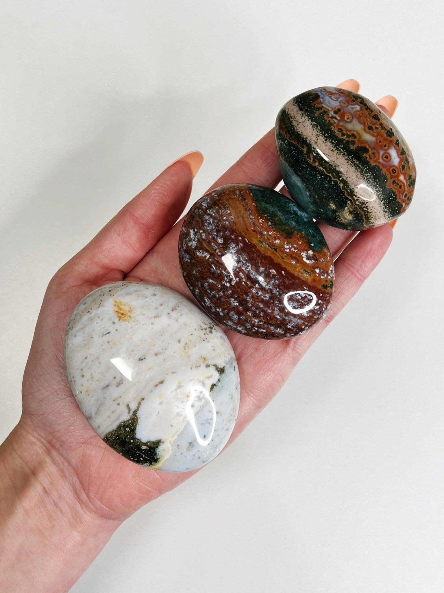 OCEAN JASPER PALM STONE - 33 bday, 444 sale, Black Friday sale, emotional support, end of year sale, holiday sale, new year sale, ocean jasper, palm, palm stone, palmstone, polished, spring equinox - The Mineral Maven