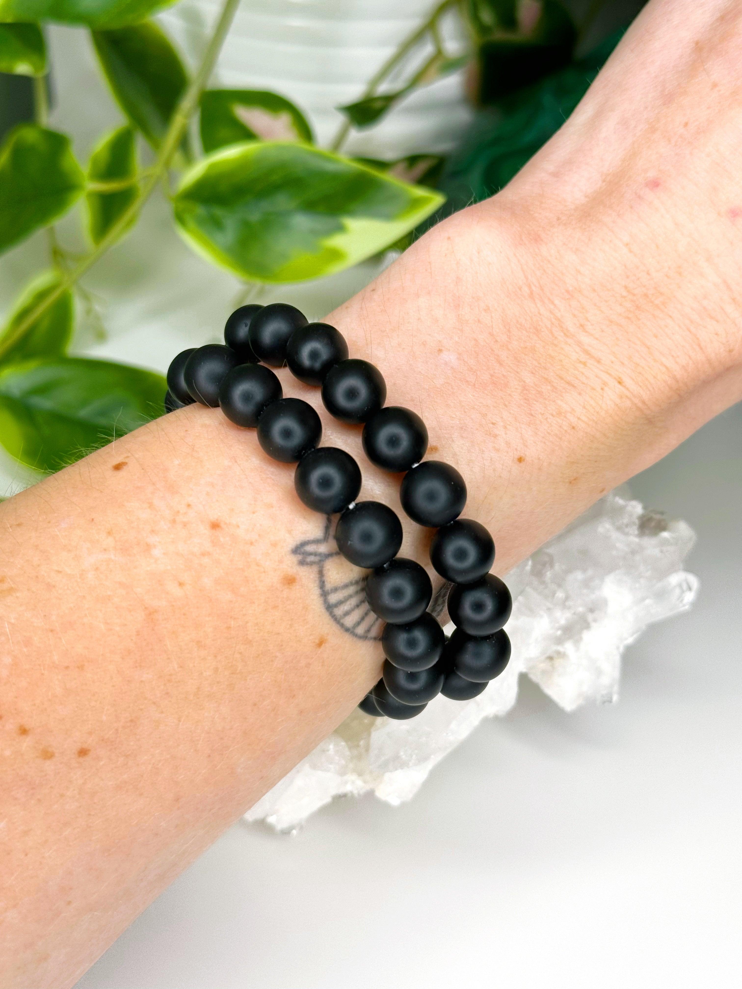 ONYX (MATTE) 10mm - HANDMADE CRYSTAL BRACELET - 10 Dec Inventory, 10mm, black, black onyx, bracelet, bracelet inventory check, crystal bracelet, earth, focus gift bundle, handmade bracelet, jewelry, June 2025 inventory check, Leo, market bracelet, onyx, Scorpio Season, Wearable - The Mineral Maven