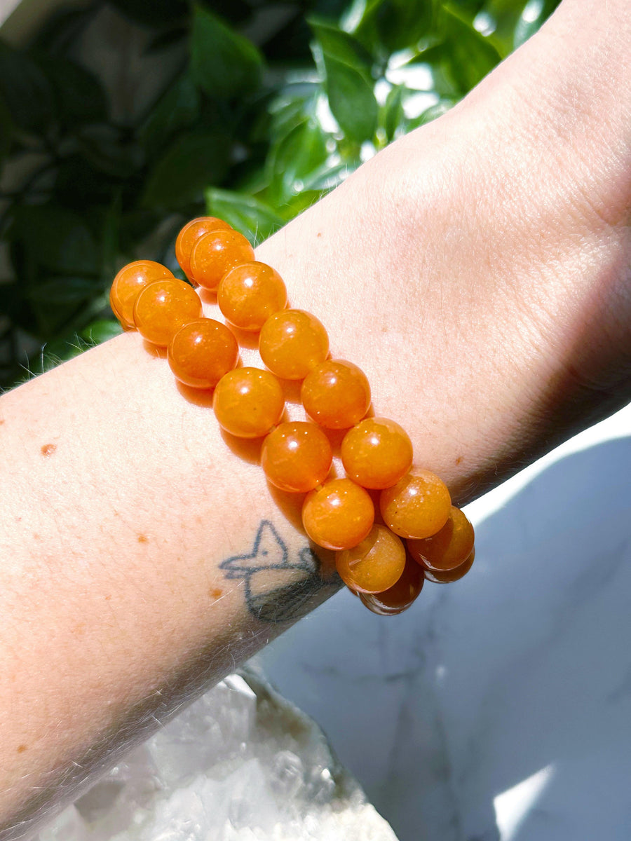 ORANGE AVENTURINE 10mm - HANDMADE CRYSTAL BRACELET - 10mm, april astro, bracelet, crystal bracelet, fire, handmade bracelet, jewelry, market bracelet, Orange, orange aventurine, recently added, Wearable - The Mineral Maven