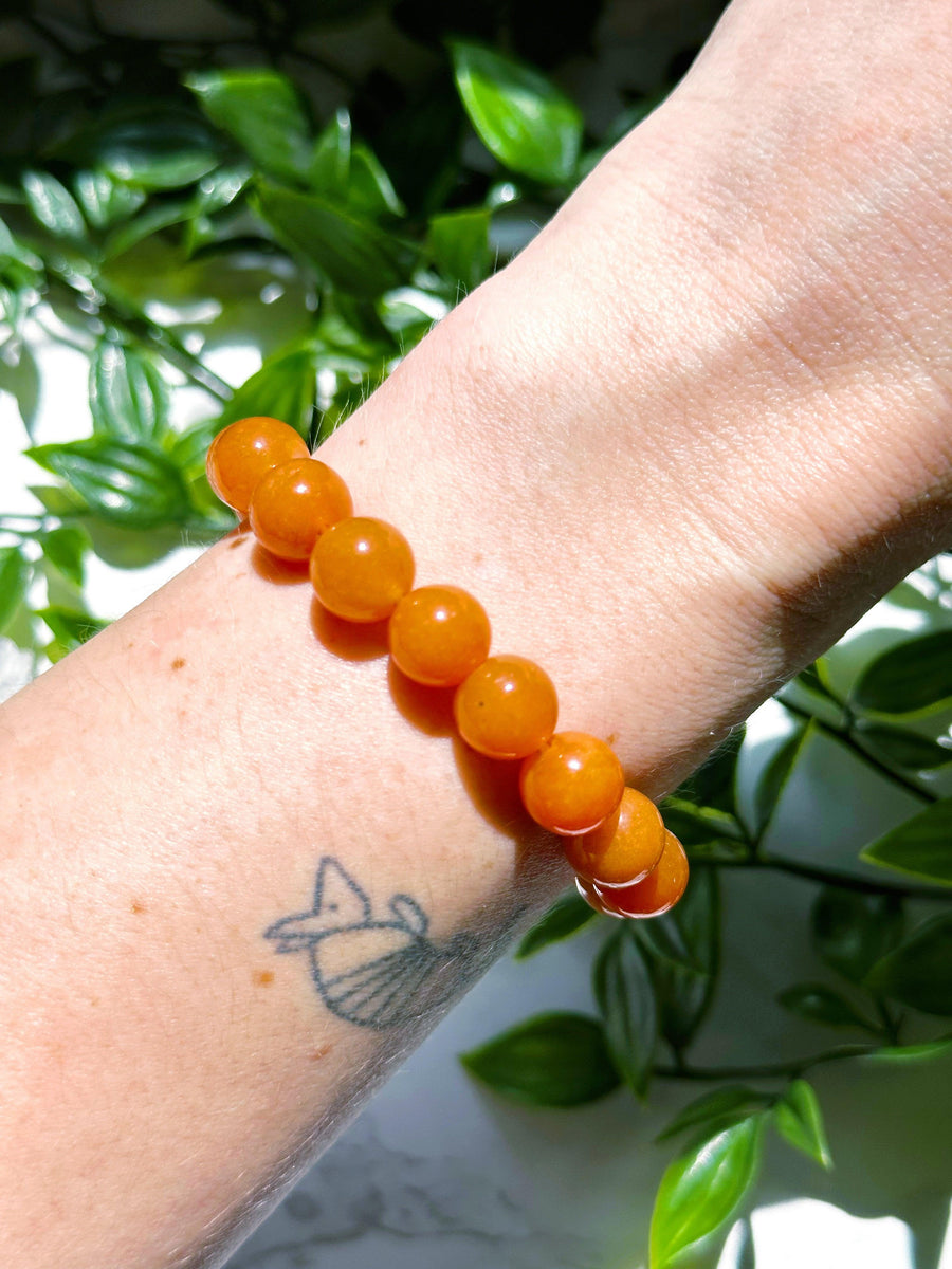 ORANGE AVENTURINE 10mm - HANDMADE CRYSTAL BRACELET - 10mm, april astro, bracelet, crystal bracelet, fire, handmade bracelet, jewelry, market bracelet, Orange, orange aventurine, recently added, Wearable - The Mineral Maven