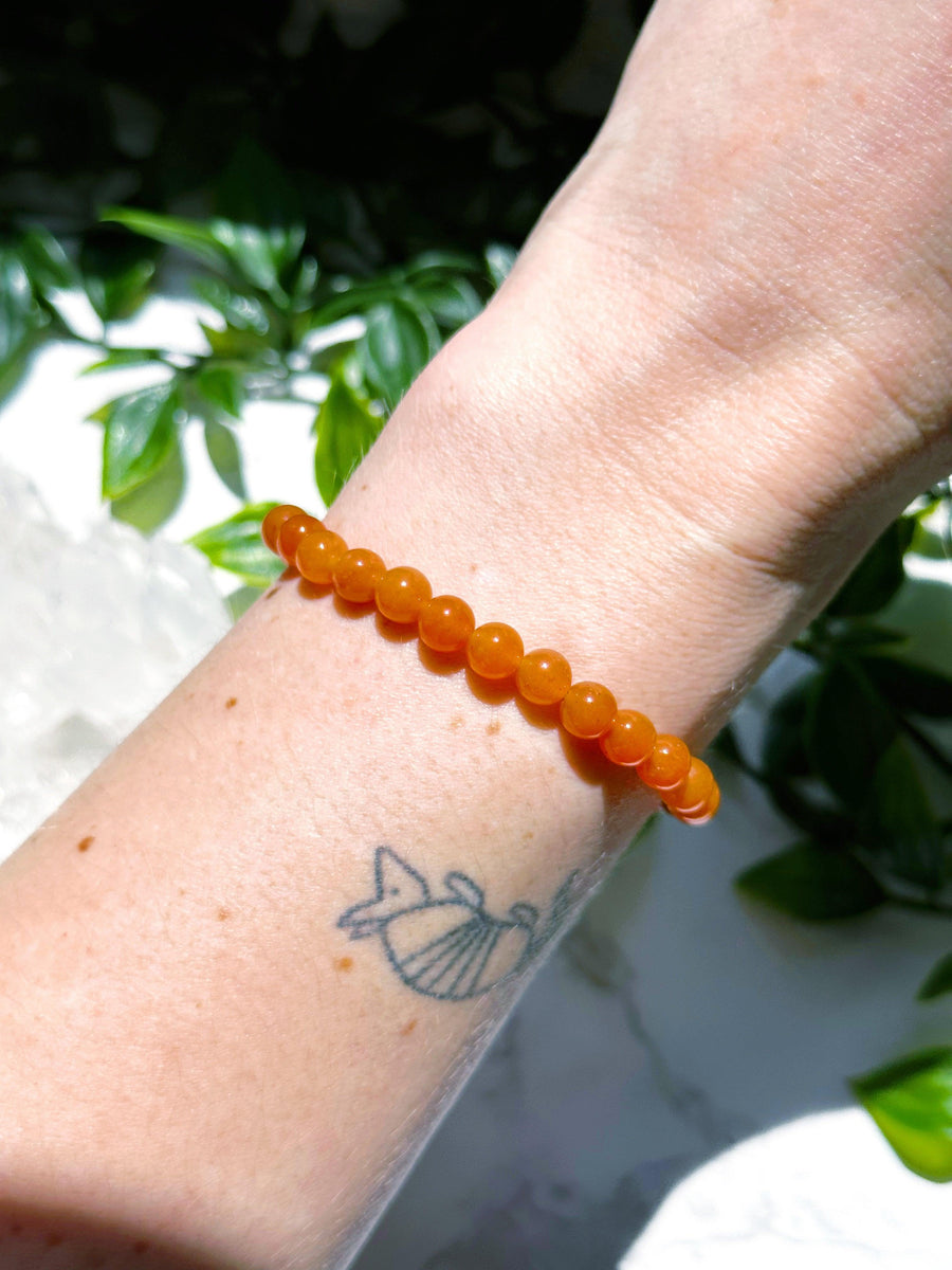 ORANGE AVENTURINE 6mm - HANDMADE CRYSTAL BRACELET - 6mm, april astro, bracelet, crystal bracelet, fall-o-ween, fall-o-ween bracelets, fire, handmade bracelet, jewelry, market bracelet, Orange, orange aventurine, recently added, Wearable - The Mineral Maven