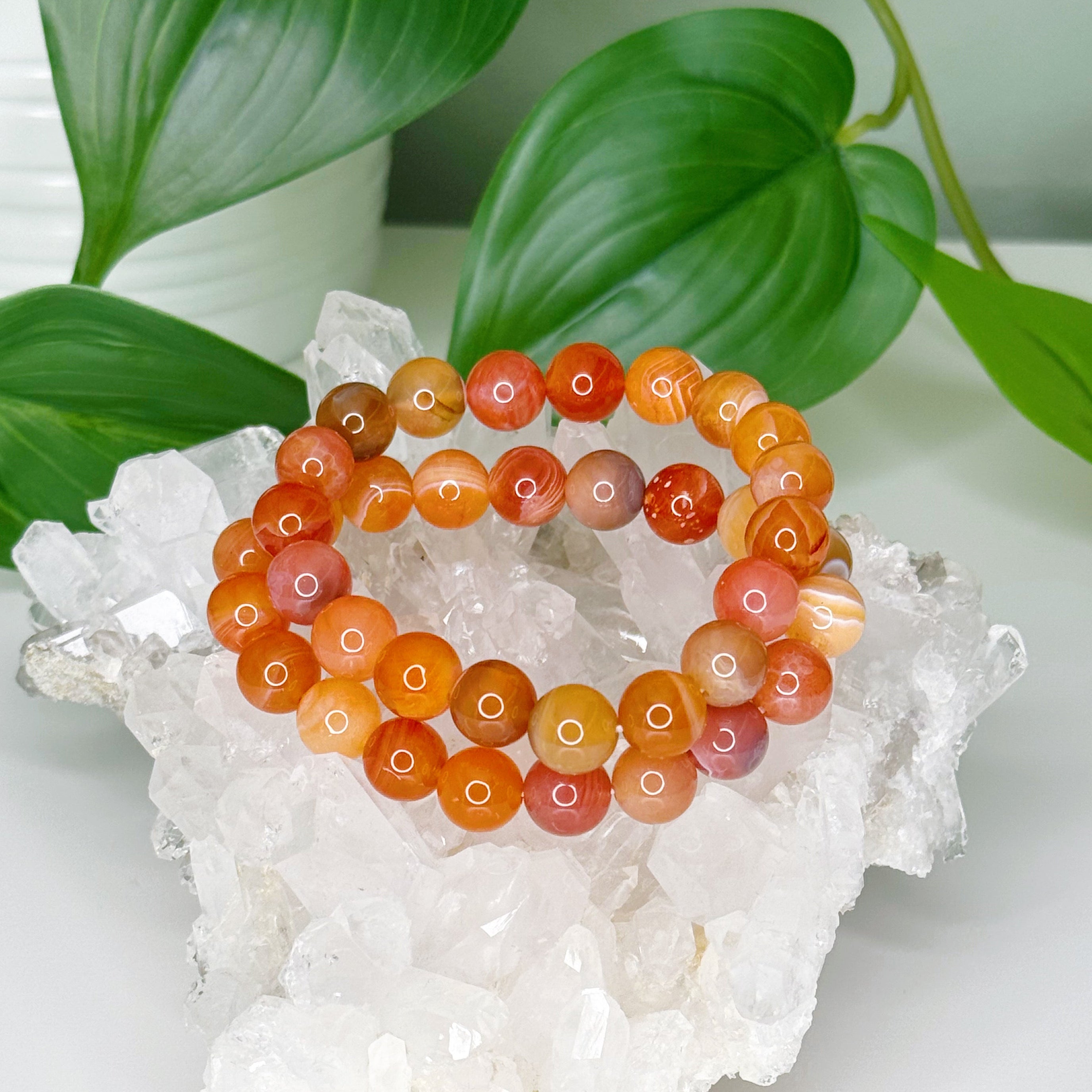ORANGE/RED BOTSWANA AGATE 10mm - HANDMADE CRYSTAL BRACELET - 10mm, Botswana agate, bracelet, career, crystal bracelet, emotional support, fire, handmade bracelet, jewelry, market bracelet, mixed colors, Orange, orange Botswana agate, pink, red, red Botswana agate, summerween collection, Wearable - The Mineral Maven