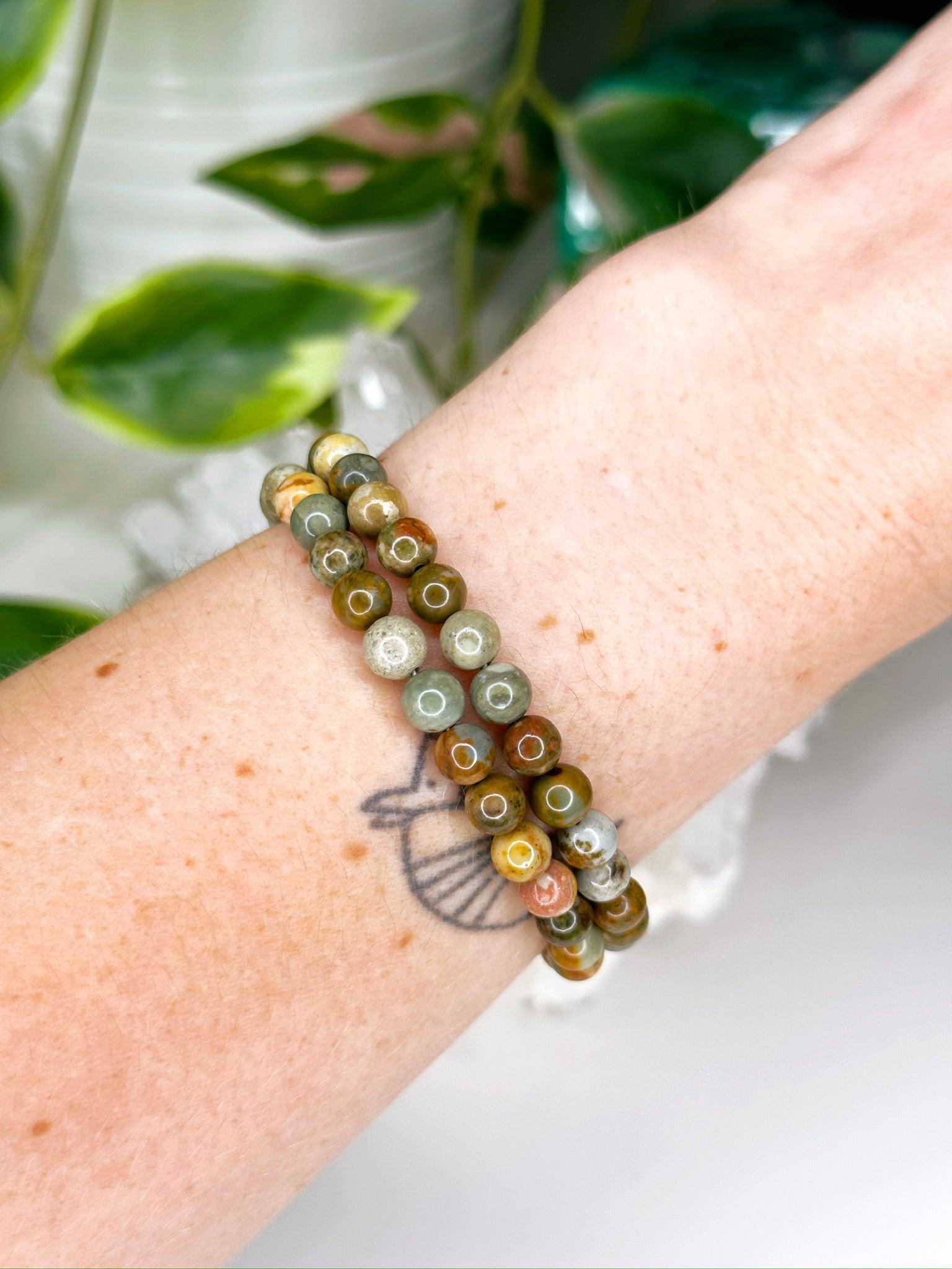 OWYHEE PICTURE JASPER 6mm - HANDMADE CRYSTAL BRACELET - 6mm, Aquarius, bracelet, crystal bracelet, earth, fall-o-ween, fall-o-ween bracelets, handmade bracelet, jasper, jewelry, Leo, market bracelet, owyhee picture jasper, picture jasper, recently added, Wearable - The Mineral Maven