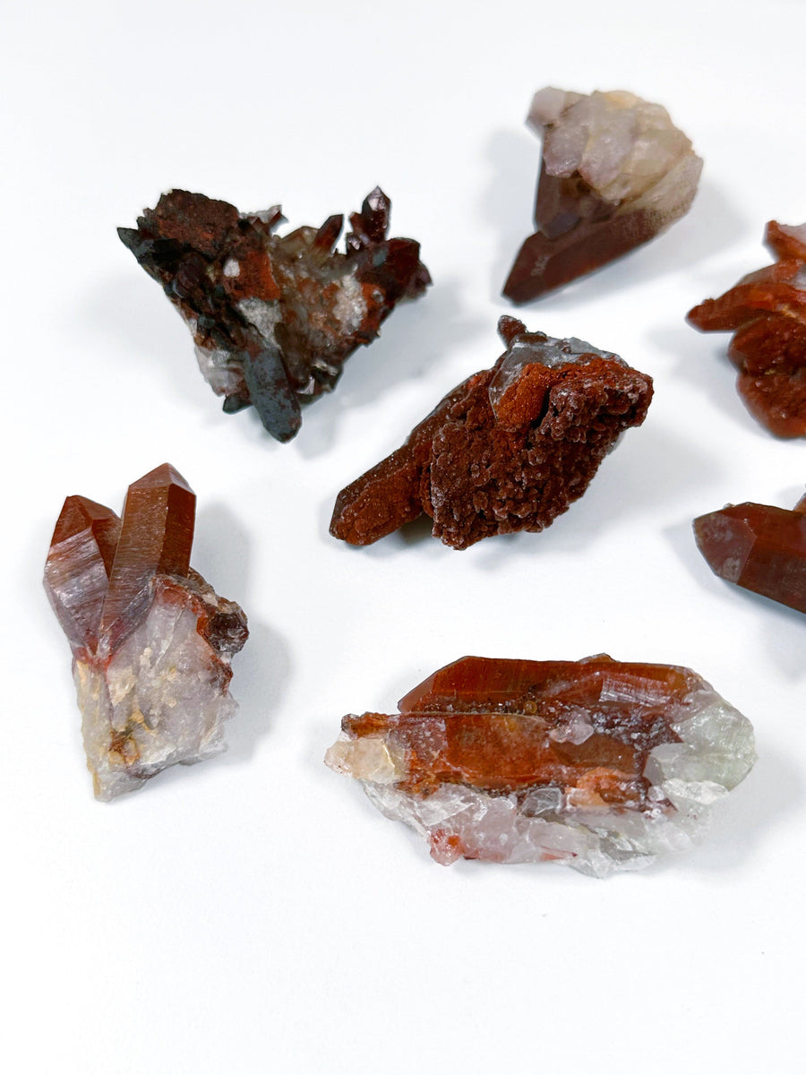 'OXBLOOD' HEMATITE IN QUARTZ CLUSTER - hematite, hematite in quartz, hematoid quartz, oxblood hematite in quartz, quartz cluster, raw crystal, raw point, raw stone, recently added, rough crystal, Rough Stone - The Mineral Maven