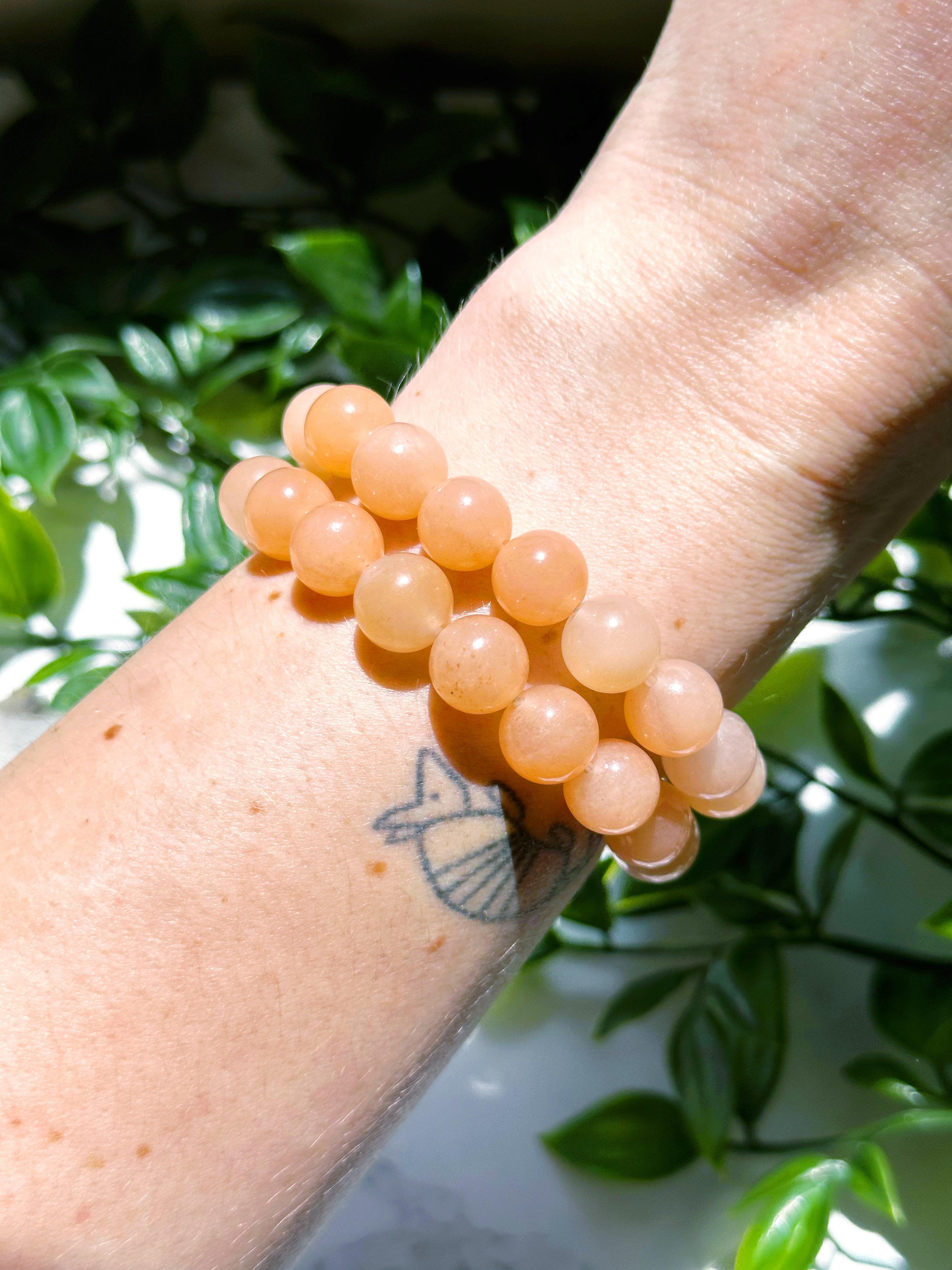 PEACH CHALCEDONY 10mm - HANDMADE CRYSTAL BRACELET - 10mm, april astro, bracelet, crystal bracelet, handmade bracelet, jewelry, market bracelet, Orange, peach chalcedony, recently added, Wearable - The Mineral Maven
