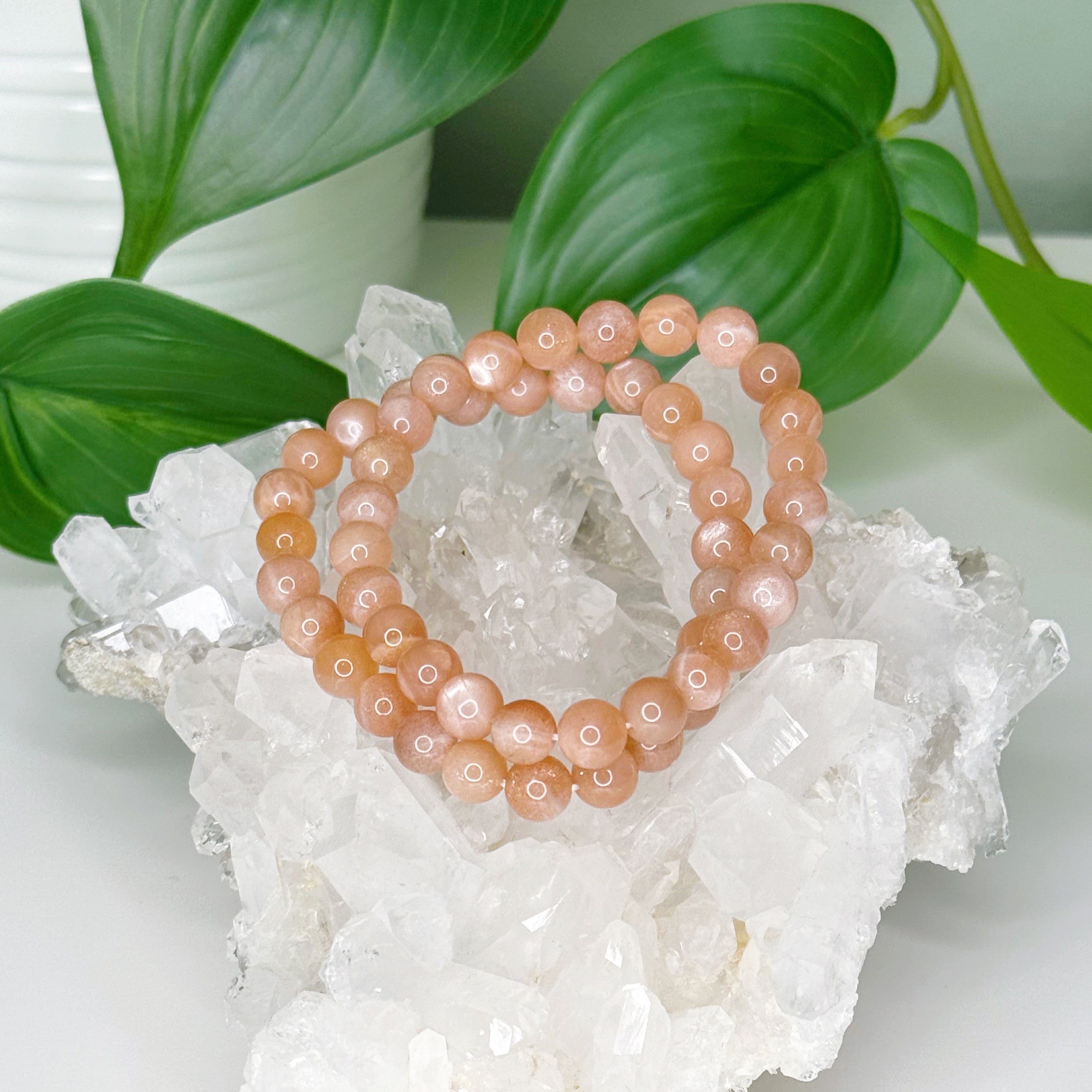 PEACH MOONSTONE 8mm - HANDMADE CRYSTAL BRACELET - 8mm, air, aquarius, bracelet, cancer, crystal bracelet, fertility, gemini, handmade bracelet, jewelry, libra, moonstone, Orange, peach moonstone, pisces, summerween collection, virgo, Wearable - The Mineral Maven
