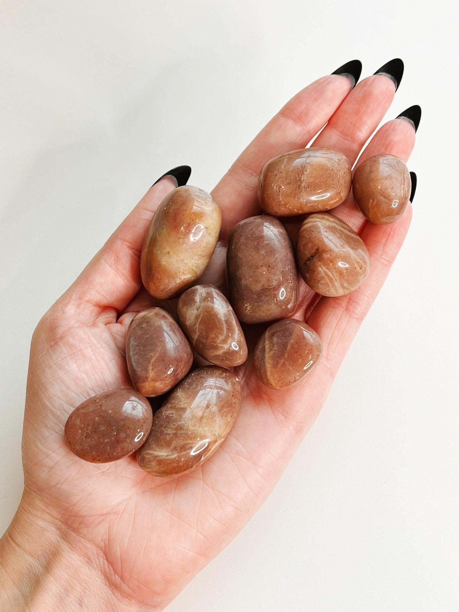 PEACH MOONSTONE/SUNSTONE TUMBLE - 2025 vibes, 33 bday, abundance gift bundle, Black Friday sale, career, confetti sunstone, emotional support, end of year sale, fertility, golden sunstone, good luck + abundance, holiday sale, Leo szn, moonstone, new year sale, peach moonstone, pocket crystal, pocket stone, solar eclipse, spring equinox, spring things, sunstone, tumble - The Mineral Maven