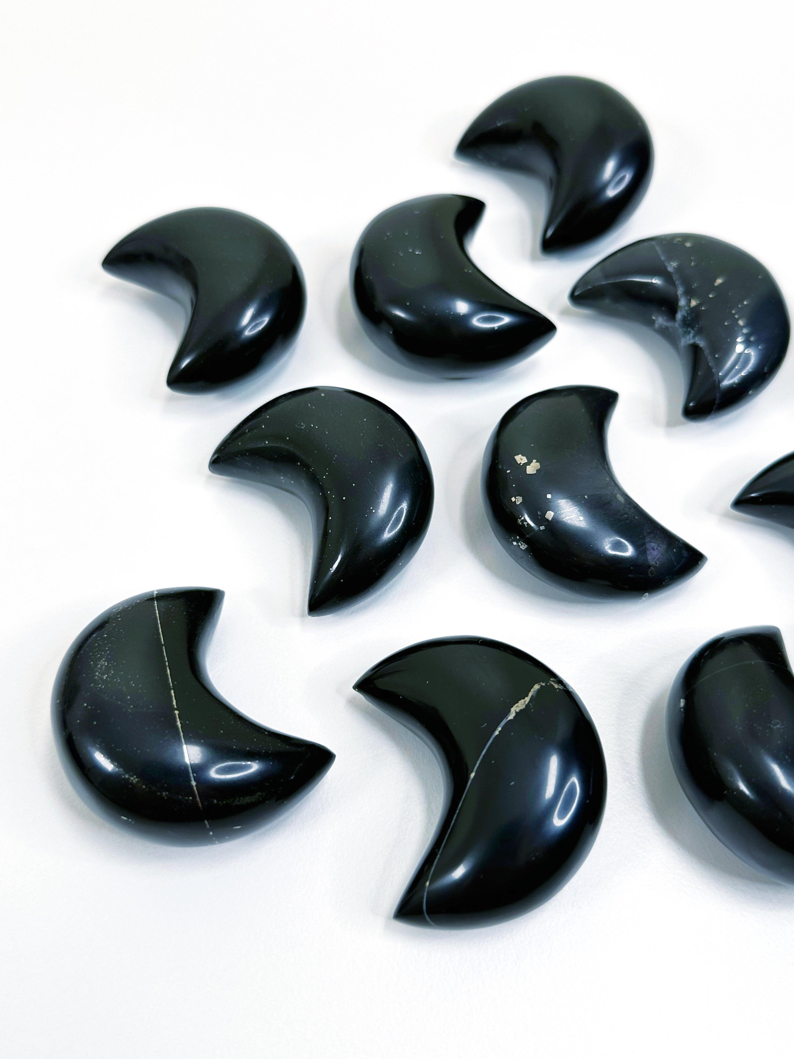 PERUVIAN BLACK JADE CRESCENT MOON - 33 bday, black jade, holiday sale, jade, new year new crystals, peruvian black jade, polished stone, protection gift bundle - The Mineral Maven