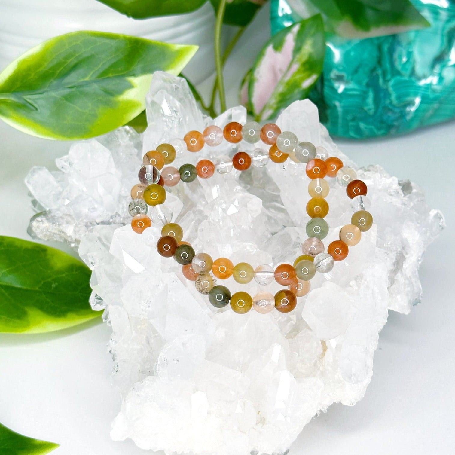 PHANTOM RUTILE QUARTZ 6mm - HANDMADE CRYSTAL BRACELET - 6mm, bracelet, crystal bracelet, fall-o-ween, fall-o-ween bracelets, handmade bracelet, jewelry, libra, market bracelet, phantom quartz, recently added, transform gift bundle, Wearable - The Mineral Maven