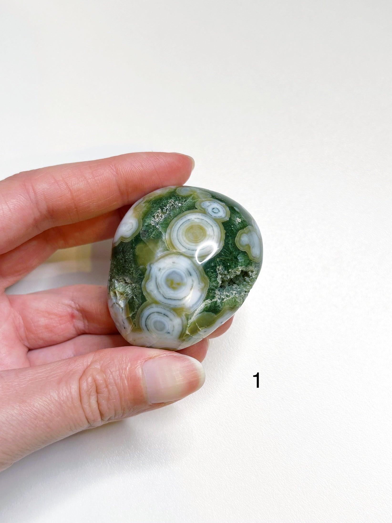 PICK YOUR OWN: 8TH VEIN OCEAN JASPER PALM STONE (1ST QUALITY) - 8th vein, Black Friday sale, ocean jasper, palm stone, palmstone - The Mineral Maven
