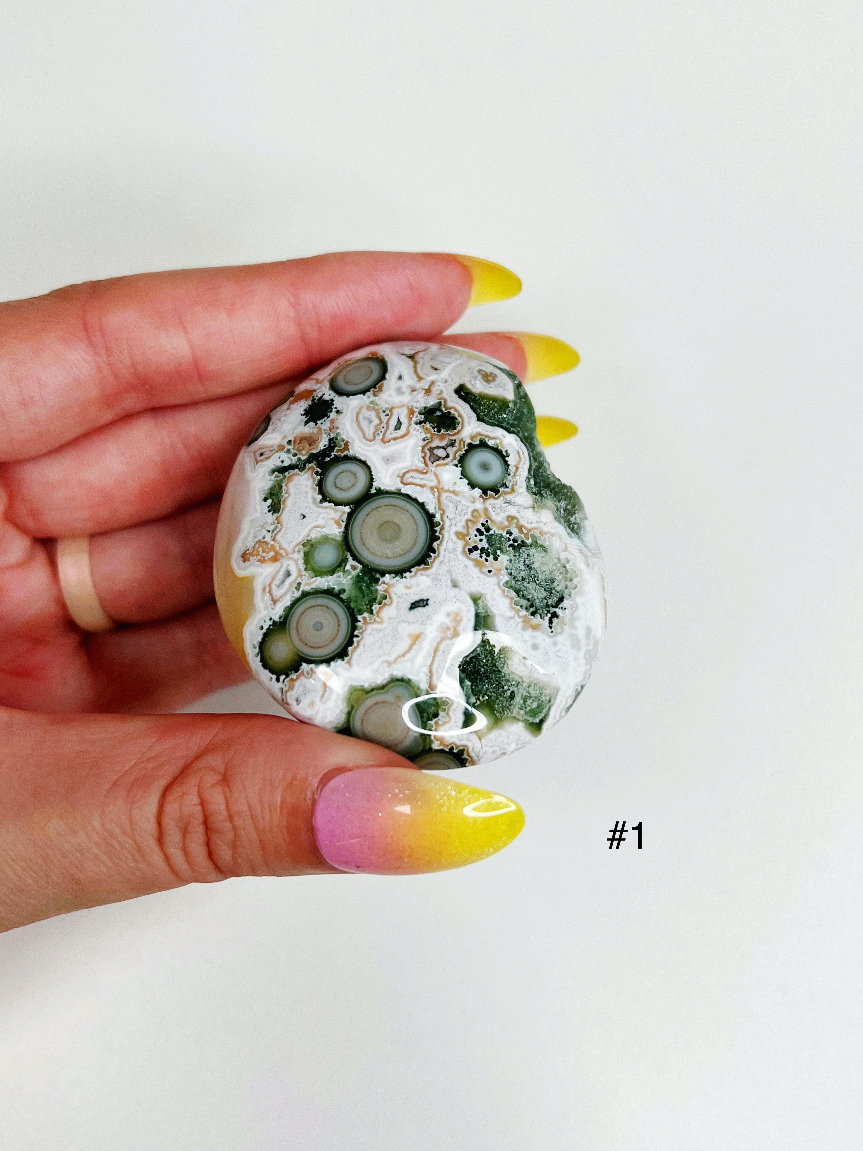 PICK YOUR OWN: 8TH VEIN OCEAN JASPER PALM STONE (EXTRA GRADE) - 8th vein, Black Friday sale, emotional support, ocean jasper, palm stone, palmstone, tucson update - The Mineral Maven