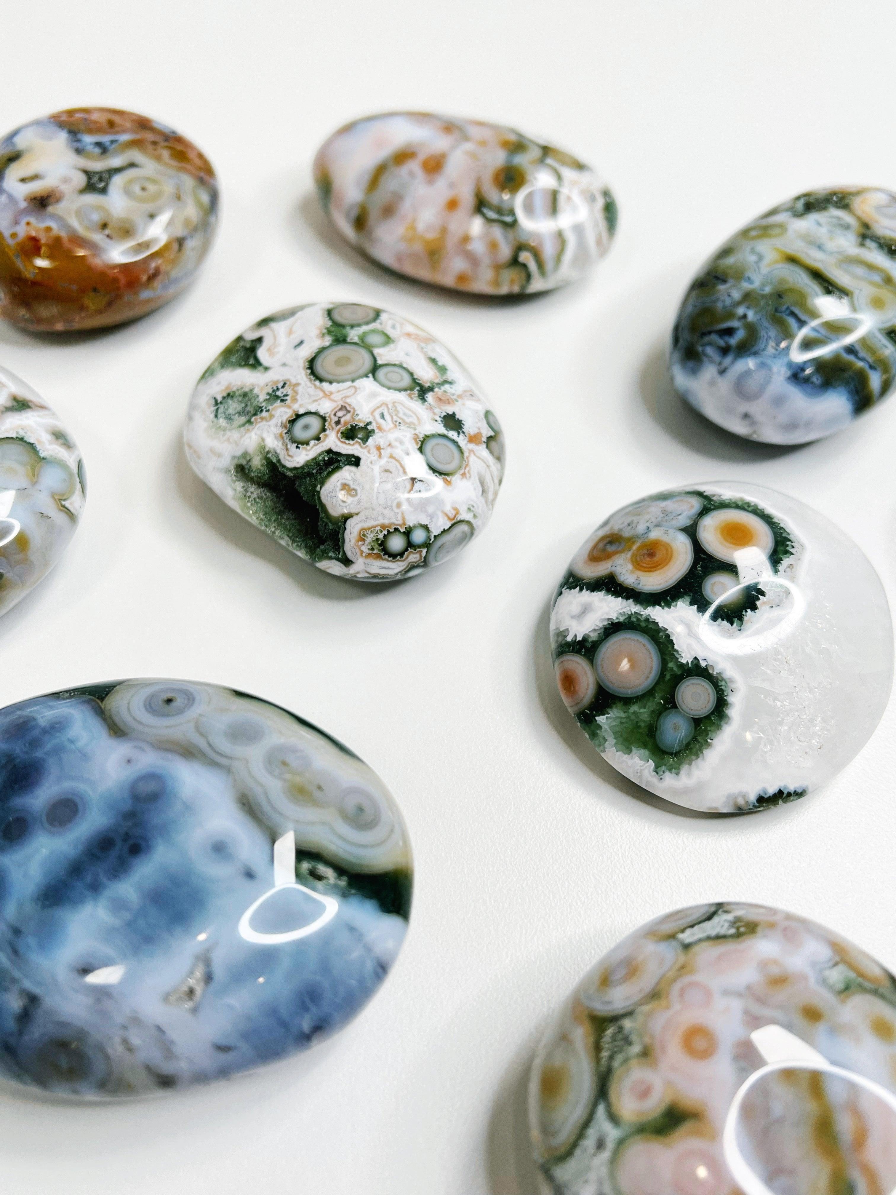 PICK YOUR OWN: 8TH VEIN OCEAN JASPER PALM STONE (EXTRA GRADE) - 8th vein, Black Friday sale, emotional support, ocean jasper, palm stone, palmstone, tucson update - The Mineral Maven