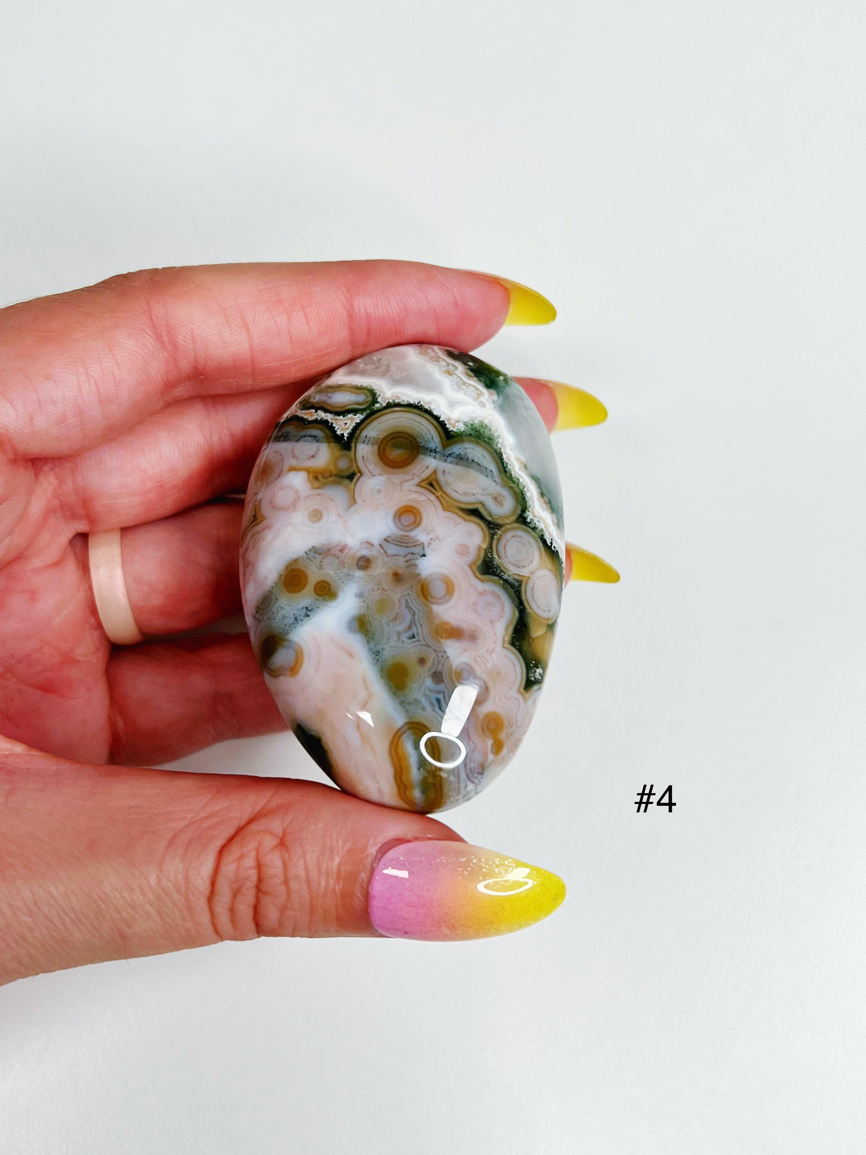 PICK YOUR OWN: 8TH VEIN OCEAN JASPER PALM STONE (EXTRA GRADE) - 8th vein, emotional support, ocean jasper, palm stone, palmstone, tucson update - The Mineral Maven