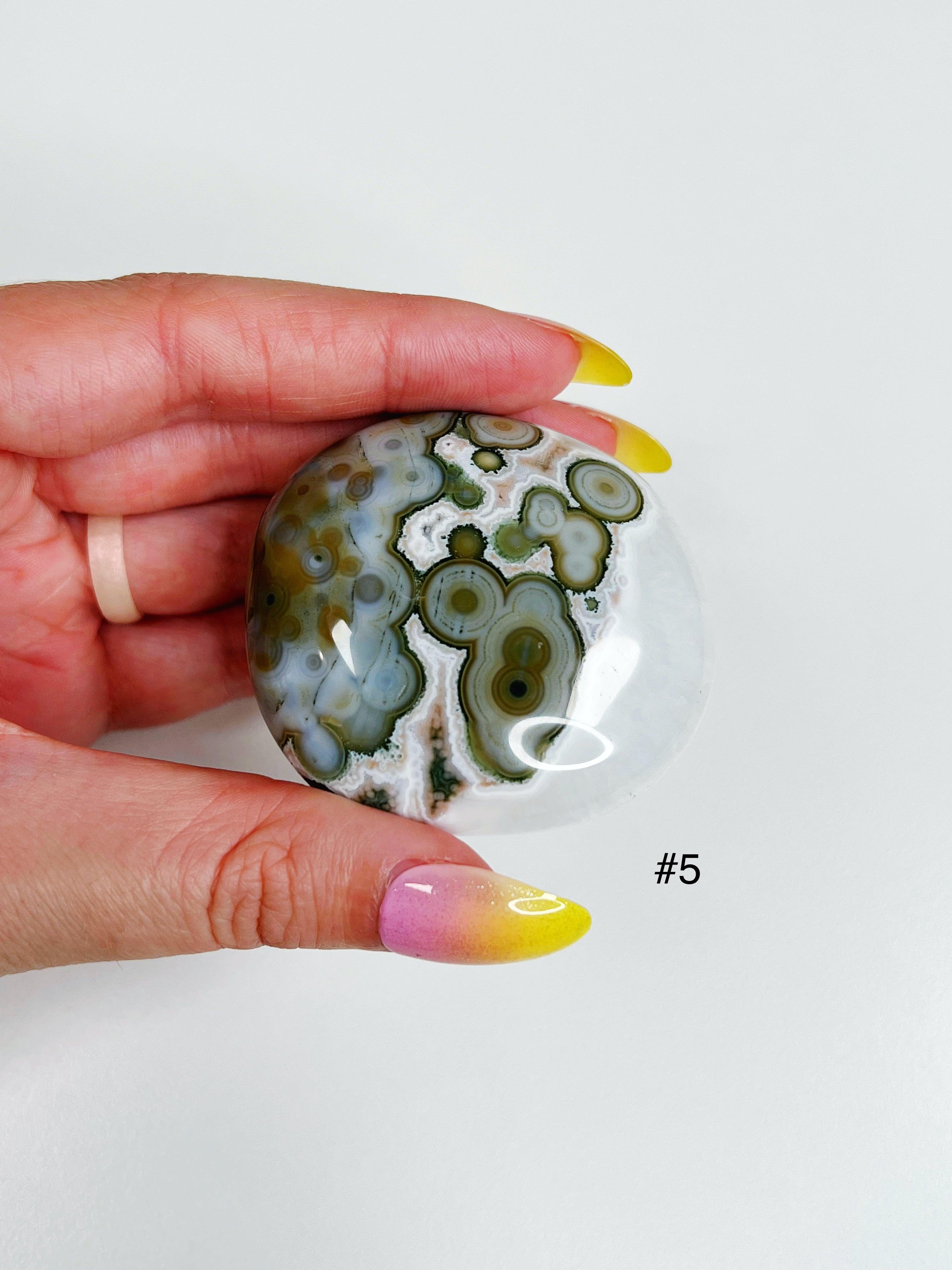 PICK YOUR OWN: 8TH VEIN OCEAN JASPER PALM STONE (EXTRA GRADE) - 8th vein, emotional support, ocean jasper, palm stone, palmstone, tucson update - The Mineral Maven