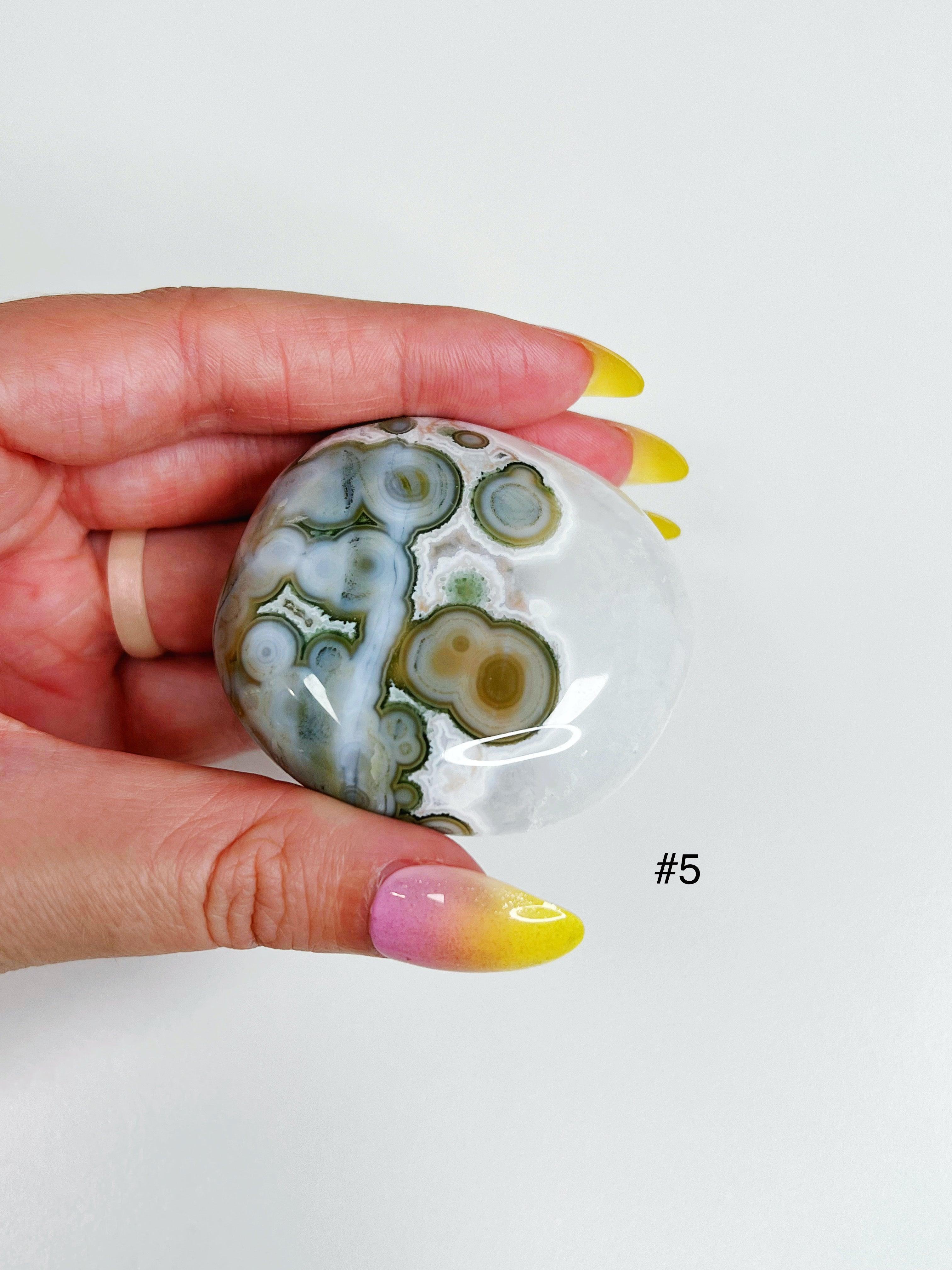 PICK YOUR OWN: 8TH VEIN OCEAN JASPER PALM STONE (EXTRA GRADE) - 8th vein, emotional support, ocean jasper, palm stone, palmstone, tucson update - The Mineral Maven