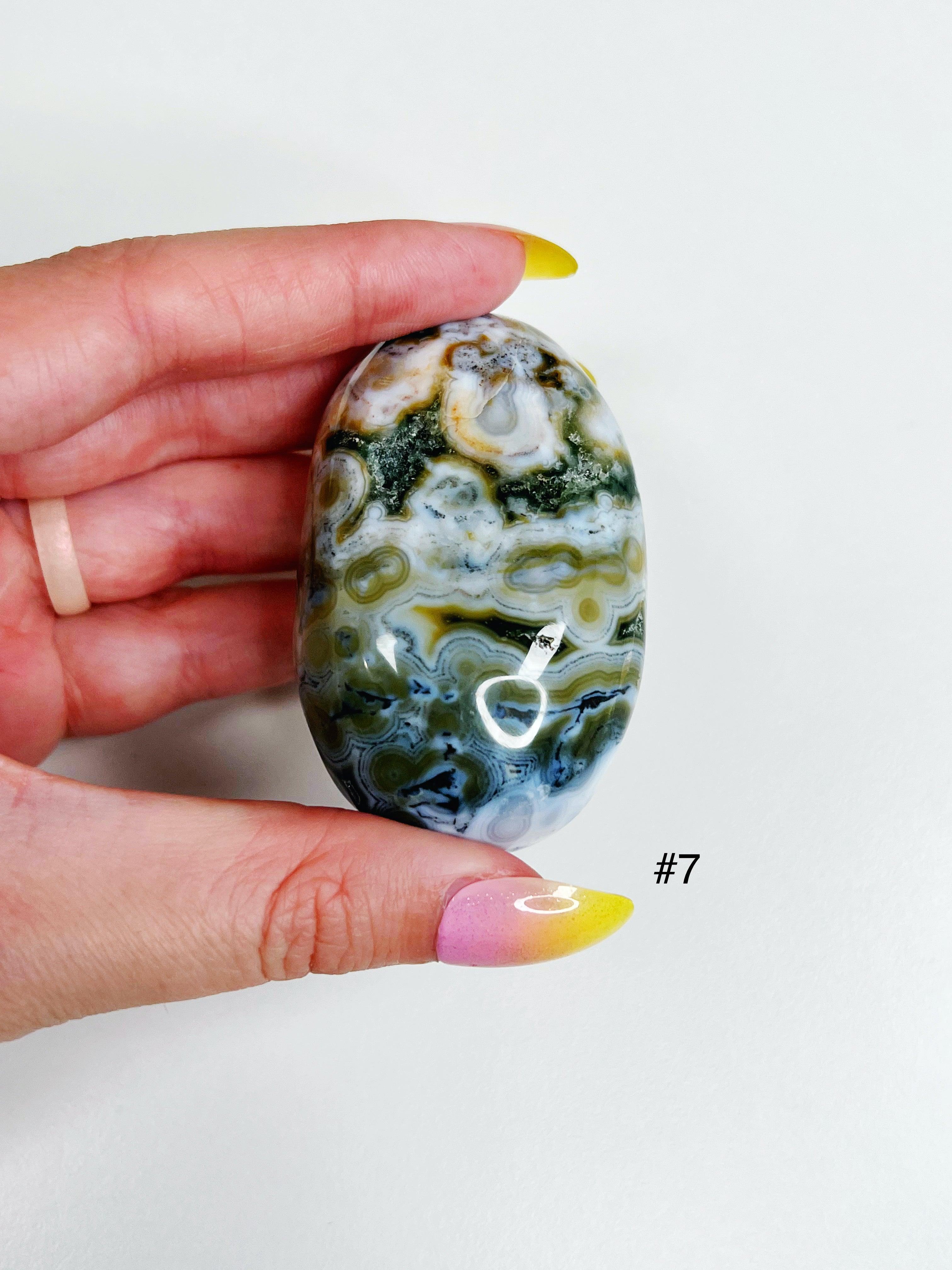PICK YOUR OWN: 8TH VEIN OCEAN JASPER PALM STONE (EXTRA GRADE) - 8th vein, emotional support, ocean jasper, palm stone, palmstone, tucson update - The Mineral Maven