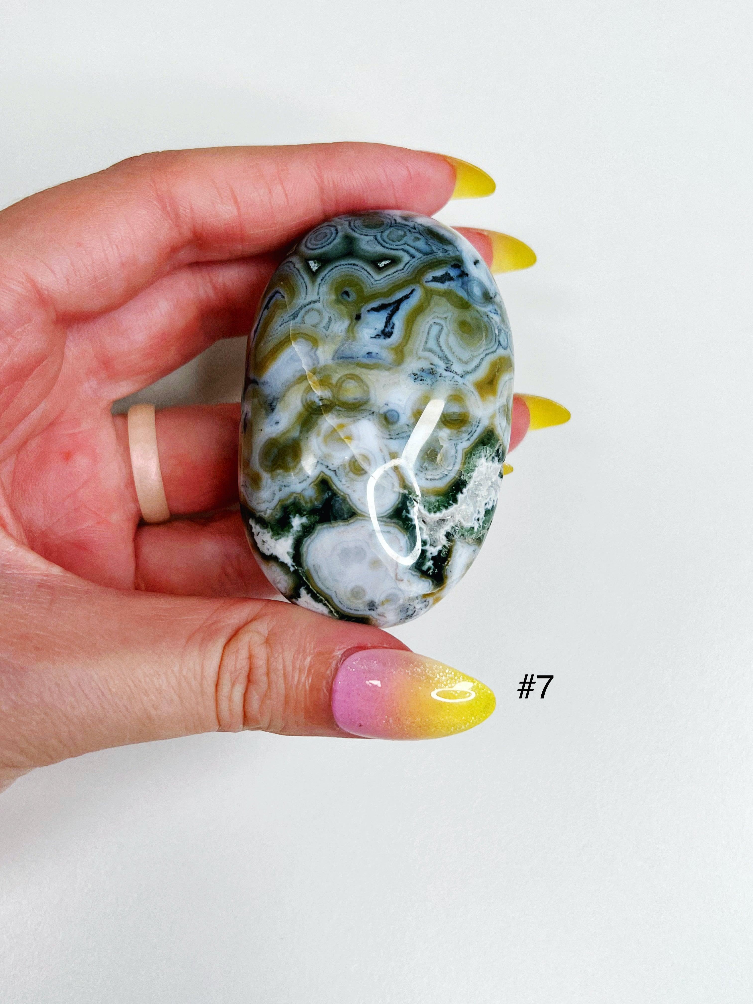PICK YOUR OWN: 8TH VEIN OCEAN JASPER PALM STONE (EXTRA GRADE) - 8th vein, emotional support, ocean jasper, palm stone, palmstone, tucson update - The Mineral Maven