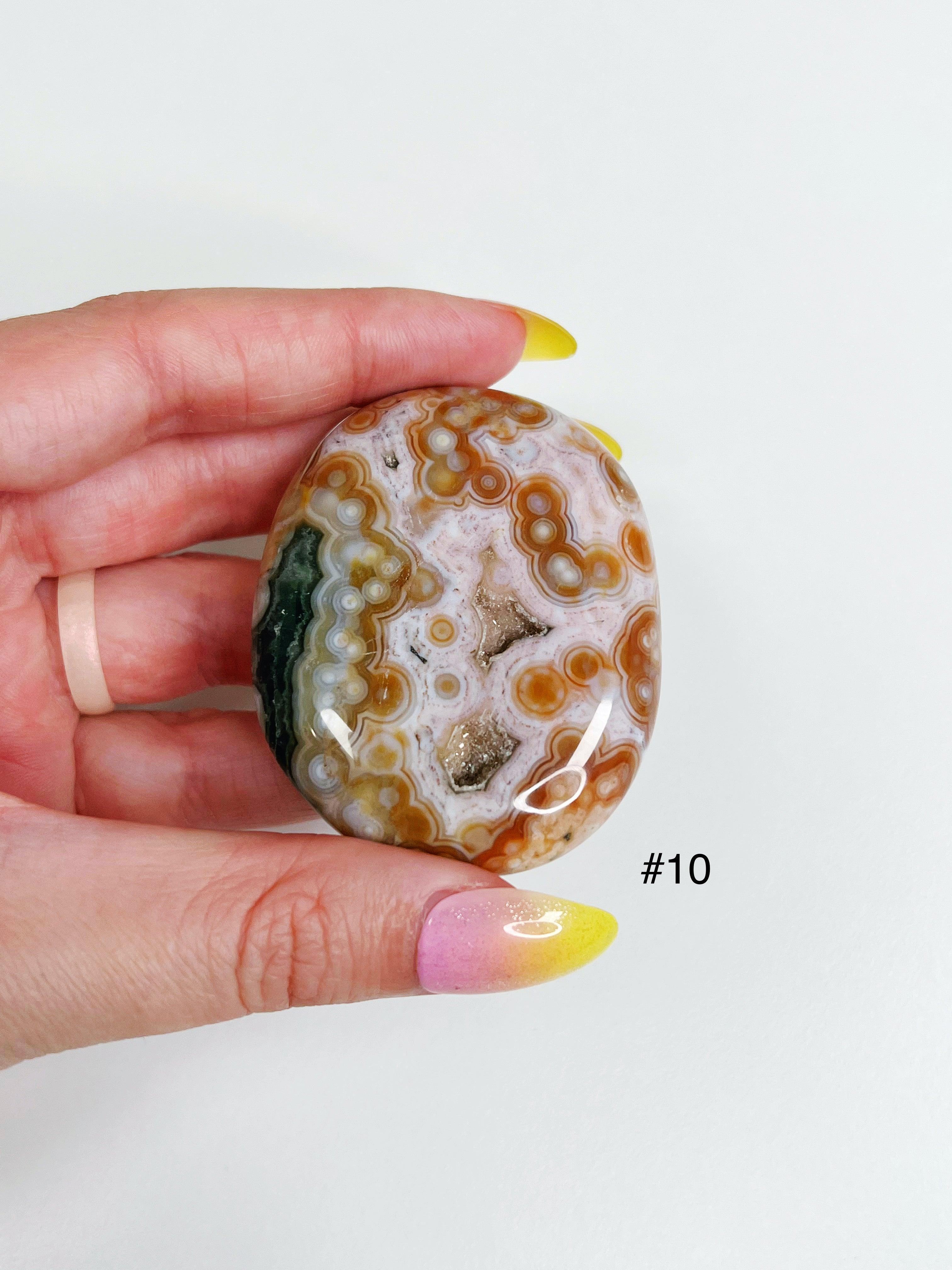 PICK YOUR OWN: 8TH VEIN OCEAN JASPER PALM STONE (EXTRA GRADE) - 8th vein, emotional support, ocean jasper, palm stone, palmstone, tucson update - The Mineral Maven