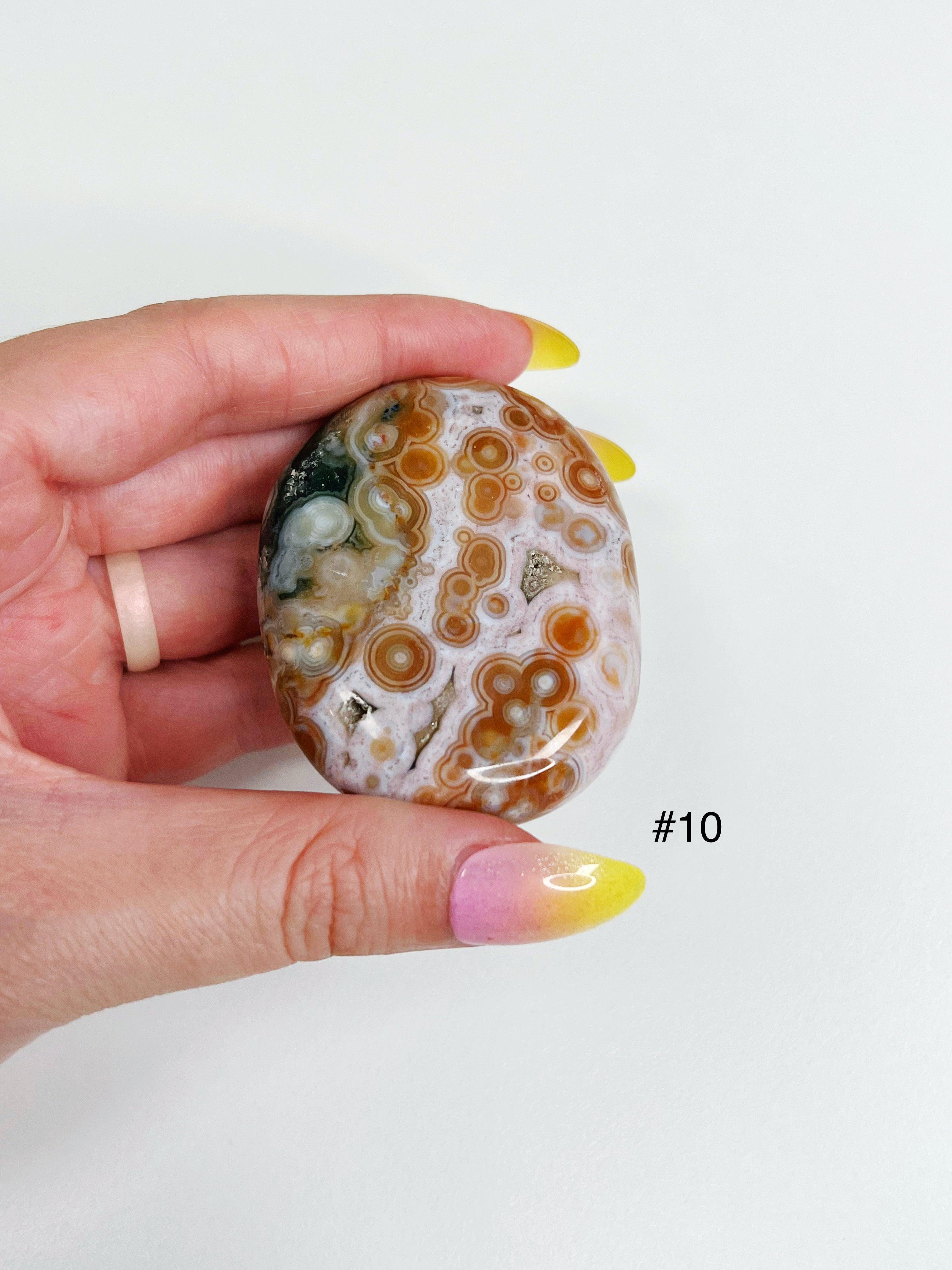 PICK YOUR OWN: 8TH VEIN OCEAN JASPER PALM STONE (EXTRA GRADE) - 8th vein, emotional support, ocean jasper, palm stone, palmstone, tucson update - The Mineral Maven