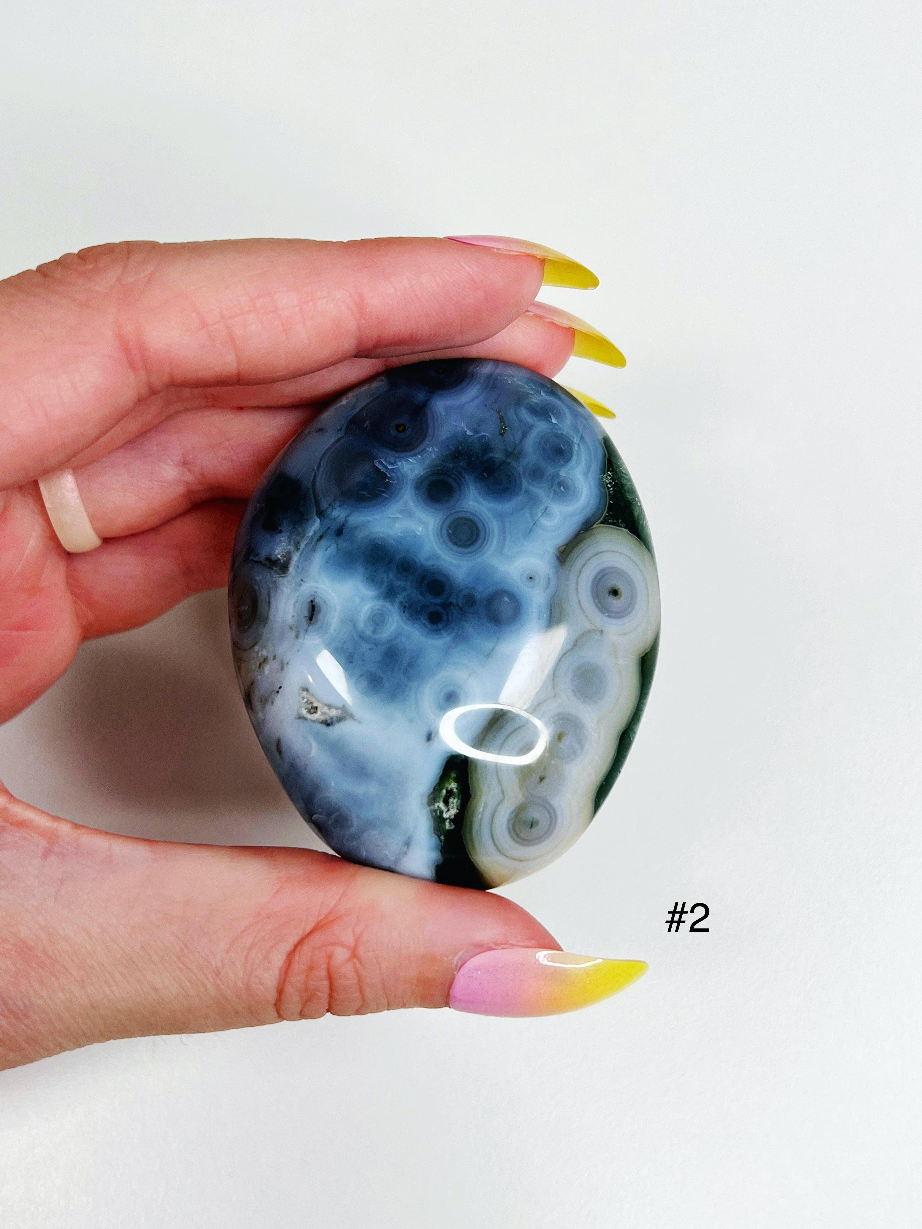 PICK YOUR OWN: 8TH VEIN OCEAN JASPER PALM STONE (EXTRA GRADE) - 8th vein, emotional support, ocean jasper, palm stone, palmstone, tucson update - The Mineral Maven