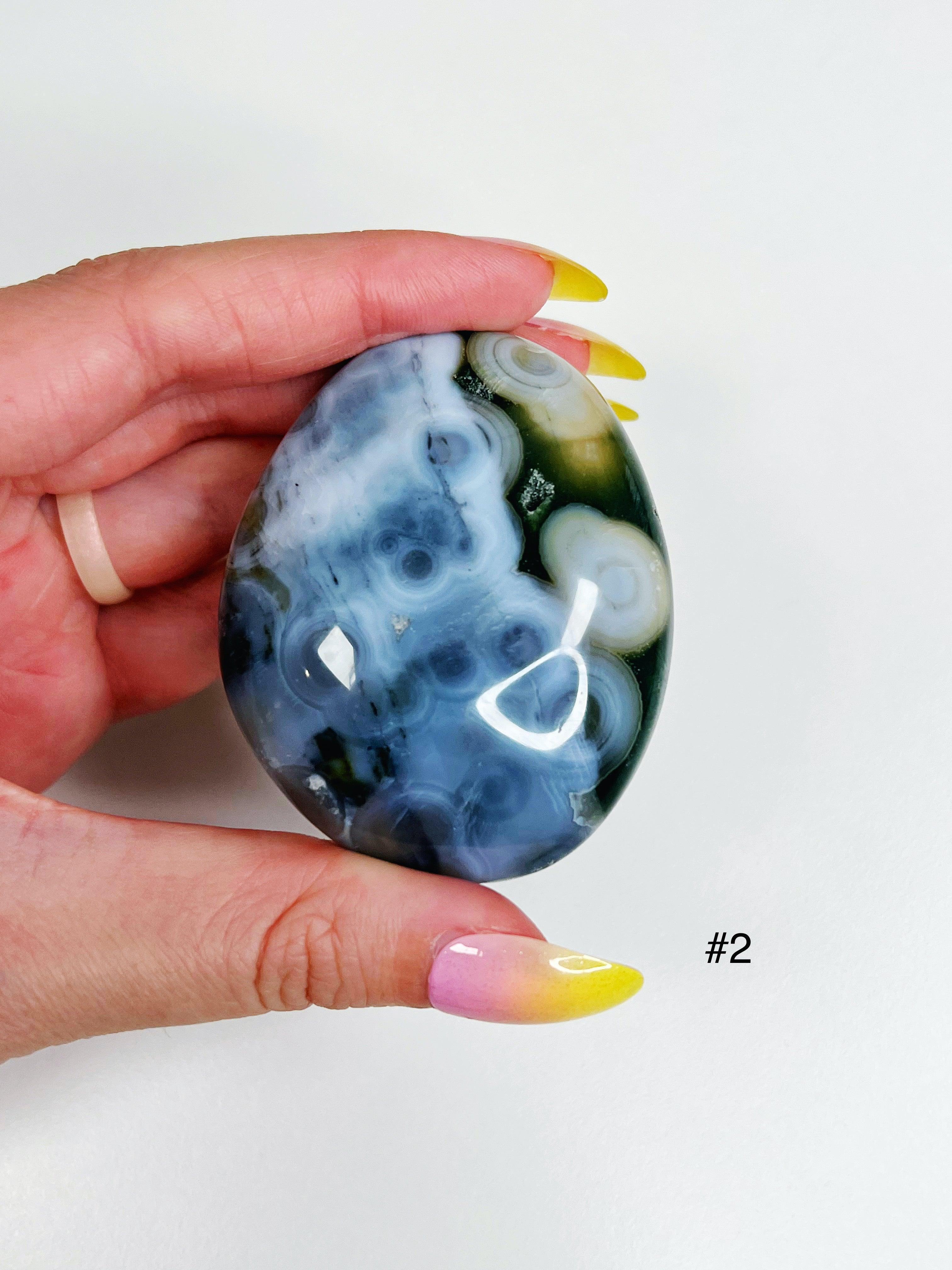 PICK YOUR OWN: 8TH VEIN OCEAN JASPER PALM STONE (EXTRA GRADE) - 8th vein, emotional support, ocean jasper, palm stone, palmstone, tucson update - The Mineral Maven