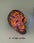 PICK YOUR OWN: "FIRELITE" SKULL - emberlite, firelite, lake superior, polished, polished stone, skull, statement piece, summerween collection, uv fluorescent, yooperlite - The Mineral Maven