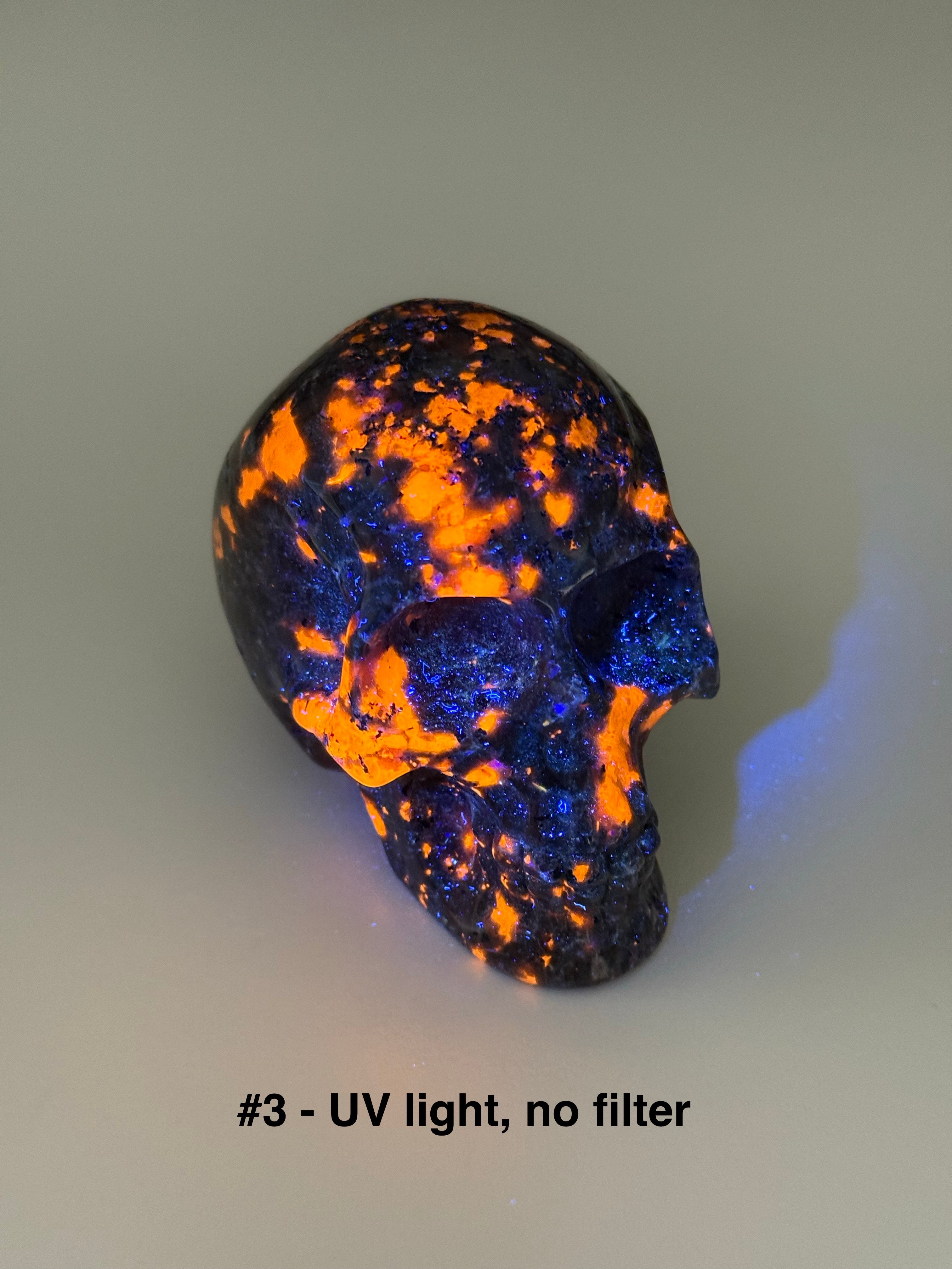PICK YOUR OWN: &quot;FIRELITE&quot; SKULL - emberlite, firelite, lake superior, polished, polished stone, skull, statement piece, summerween collection, uv fluorescent, yooperlite - The Mineral Maven