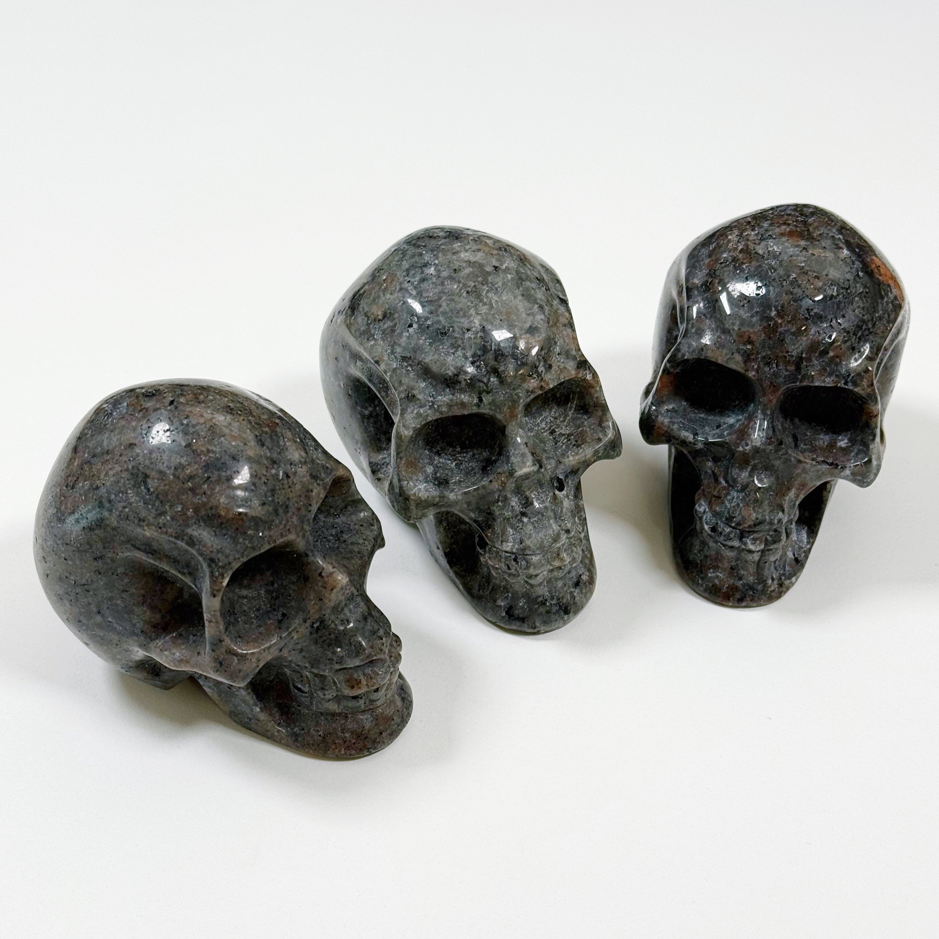 PICK YOUR OWN: "FIRELITE" SKULL - emberlite, firelite, lake superior, polished, polished stone, skull, statement piece, summerween collection, uv fluorescent, yooperlite - The Mineral Maven