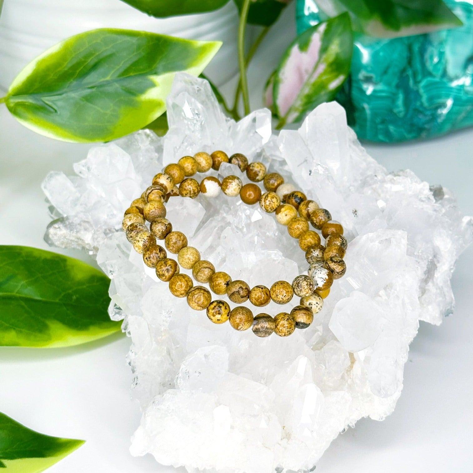 PICTURE JASPER 6mm - HANDMADE CRYSTAL BRACELET - 6mm, Aquarius, bracelet, crystal bracelet, earth, fall-o-ween, fall-o-ween bracelets, handmade bracelet, jasper, jewelry, Leo, market bracelet, picture jasper, recently added, Wearable - The Mineral Maven