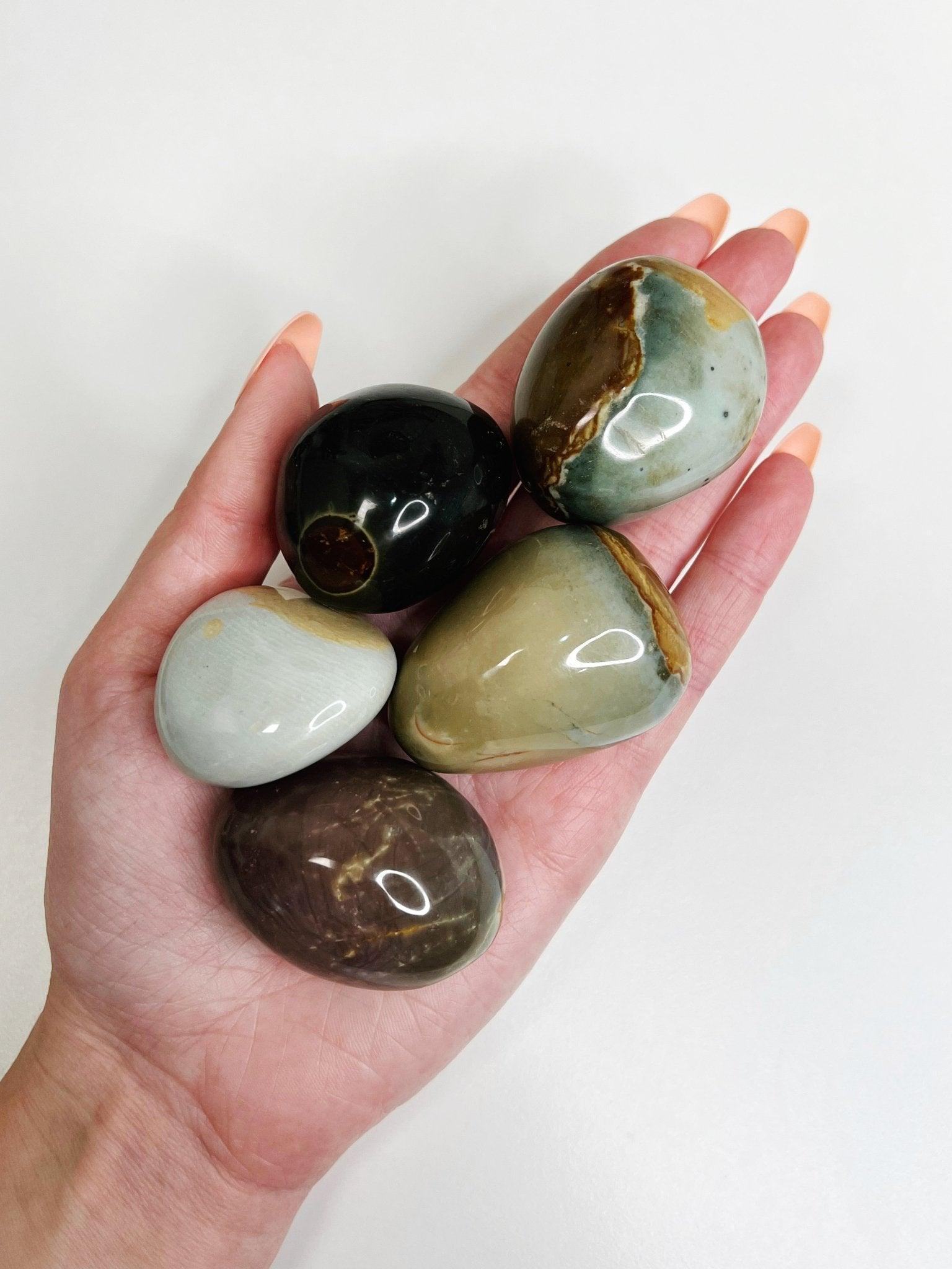 POLYCHROME JASPER PEBBLE - 33 bday, Black Friday sale, end of year sale, holiday sale, jasper, new year sale, palm stone, pebble, pocket crystal, pocket stone, polychrome jasper, tumble - The Mineral Maven