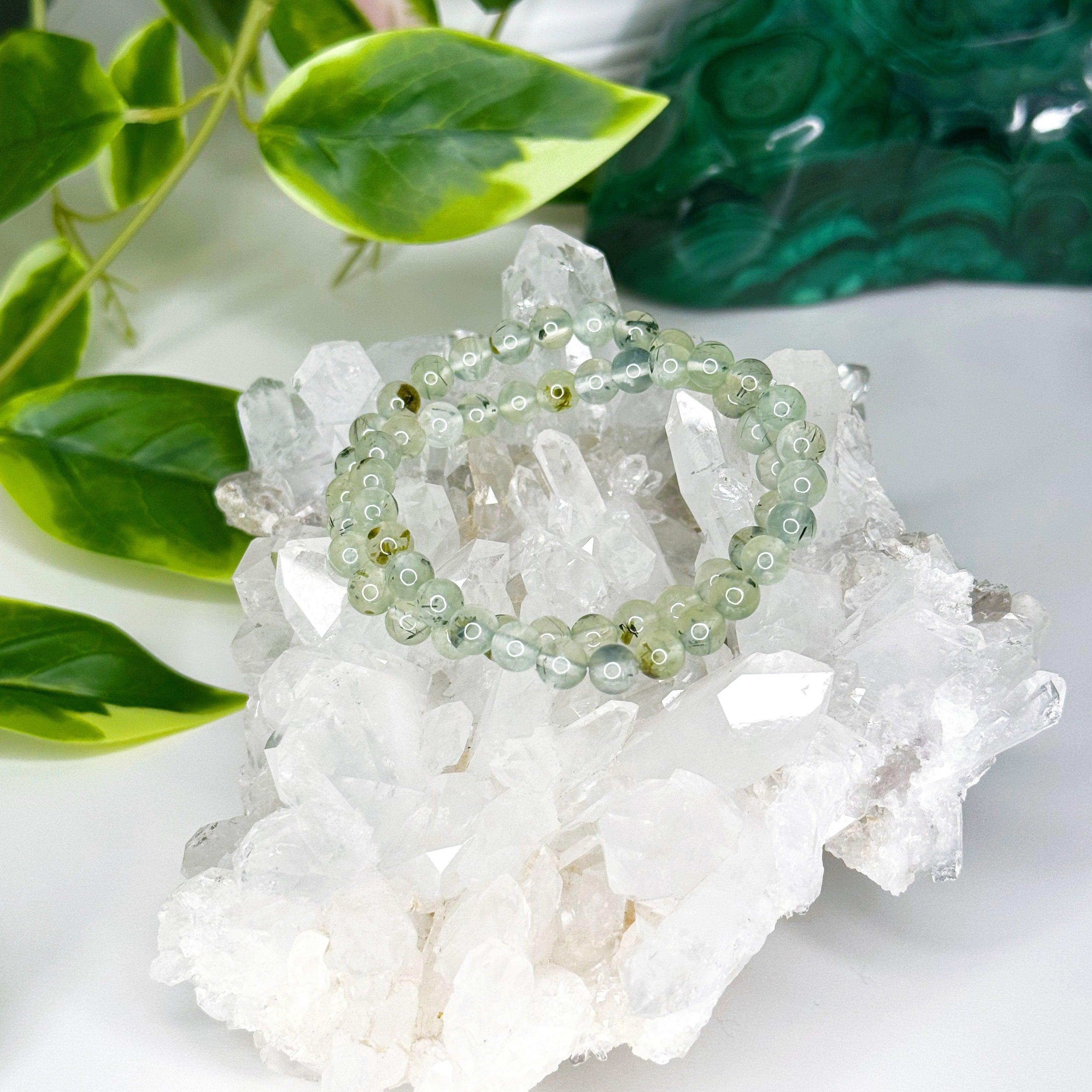 PREHNITE 6mm - HANDMADE CRYSTAL BRACELET - 6mm, bracelet, capricorn, capricorn stack, crystal bracelet, earth, Friday the 13th, green, handmade bracelet, jewelry, libra, libra stack, market bracelet, prehnite, recently added, water, Wearable - The Mineral Maven