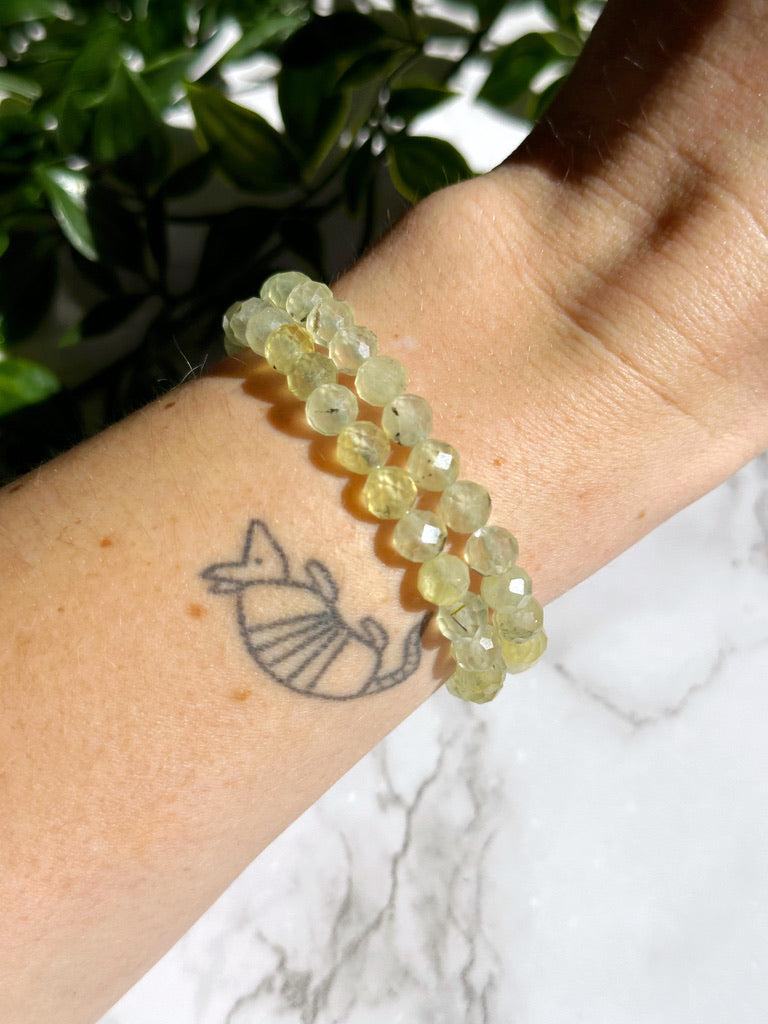 PREHNITE (FACETED) 6mm - HANDMADE CRYSTAL BRACELET - 6mm, bracelet, crystal bracelet, faceted, Friday the 13th, green, handmade bracelet, jewelry, libra, libra stack, market bracelet, prehnite, recently added, springtime, vernal vibes, Wearable - The Mineral Maven