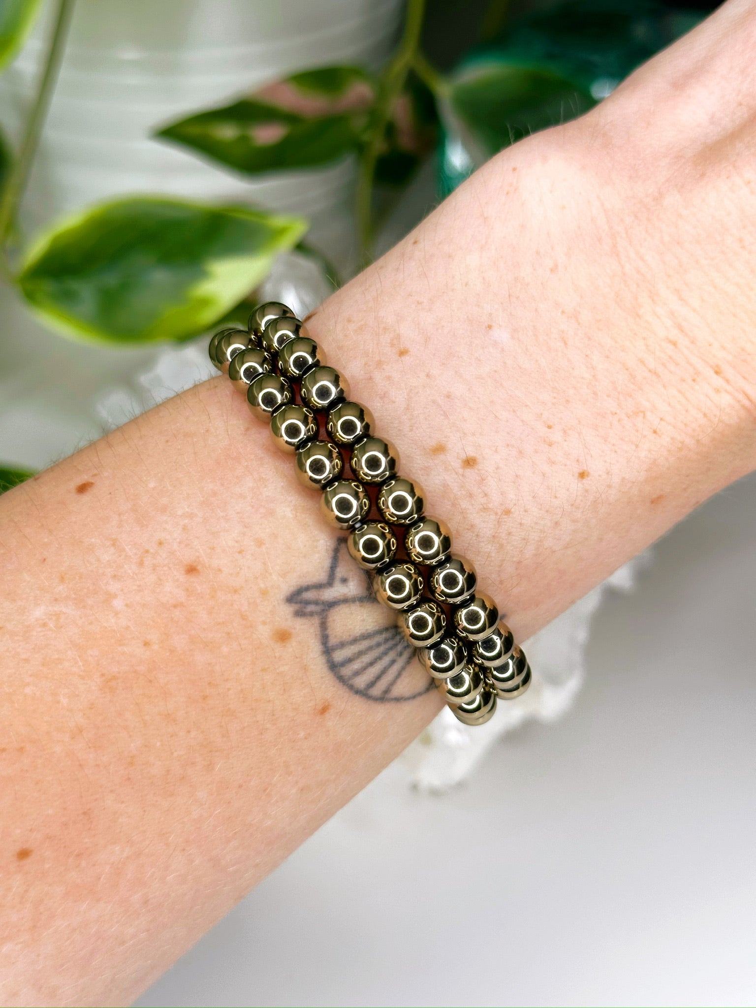 PYRITE 6mm - HANDMADE CRYSTAL BRACELET - 6mm, aries, bracelet, career, crystal bracelet, crystals for beginners, earth, fire, good luck + abundance, handmade bracelet, jewelry, June 2025 inventory check, leo, Leo szn, market bracelet, metallic, pyrite, Wearable - The Mineral Maven