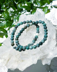 PYRITE IN JADE 6mm - HANDMADE CRYSTAL BRACELET - 6mm, abundance, april astro, aries, astro collection, bracelet, career, crystal bracelet, earth, fire, green, handmade bracelet, jade, jewelry, leo, metallic, pyrite, pyrite in jade, recently added, sagittarius, Wearable - The Mineral Maven