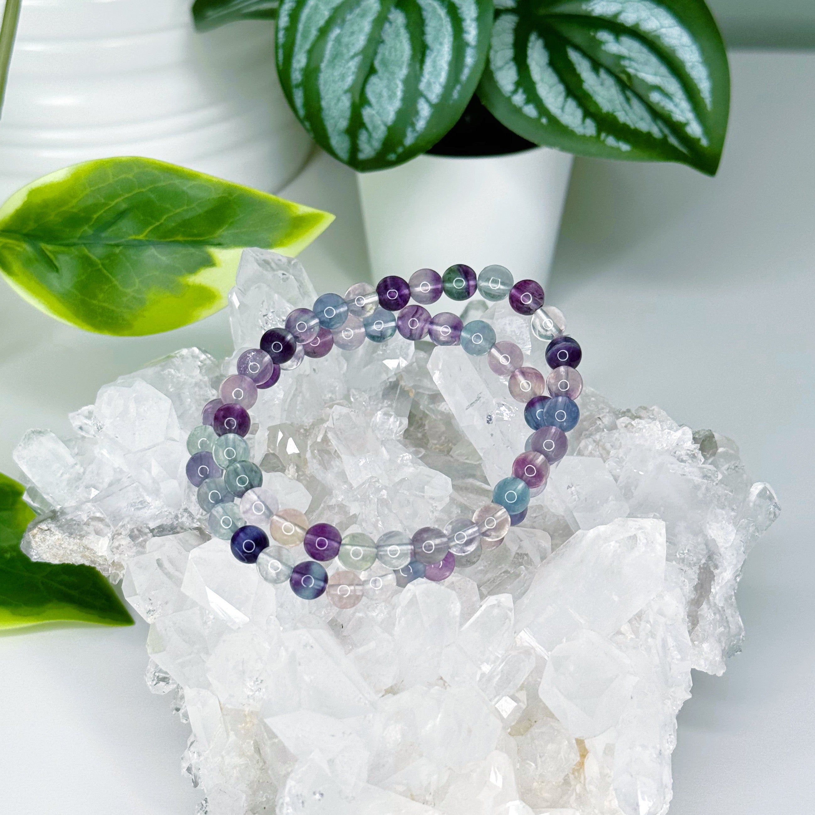 RAINBOW FLUORITE 6mm - HANDMADE CRYSTAL BRACELET - 6mm, august 2025 restock, bracelet, capricorn, crystal bracelet, crystals for beginners, fluorite, green, handmade bracelet, jewelry, libra, market bracelet, mercury rx, pisces, purple, Wearable - The Mineral Maven