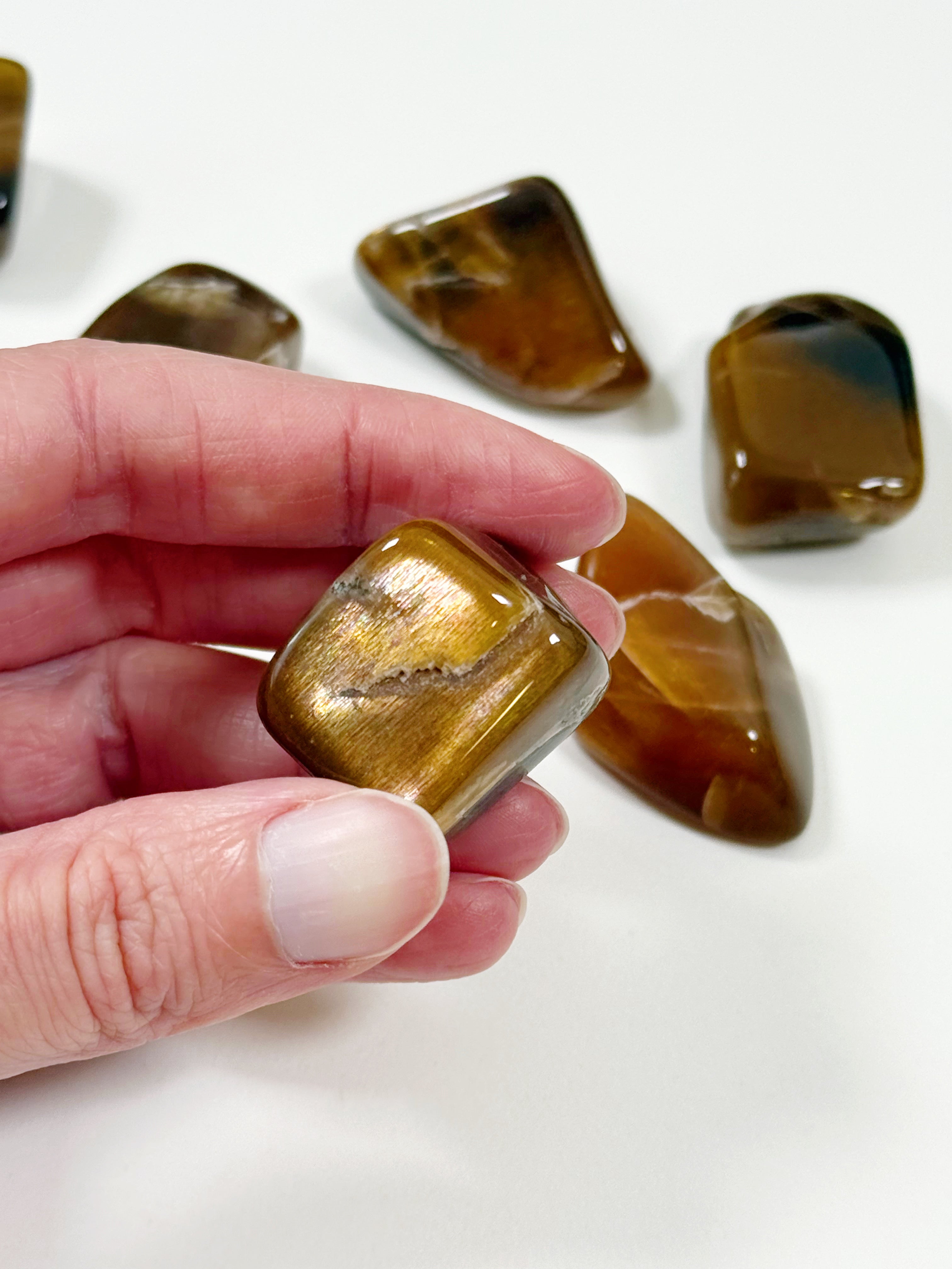 RAINBOW METEOR SHOWER SUNSTONE MOONSTONE TUMBLE - career, confetti sunstone, emotional support, golden sunstone, moonstone, pocket crystal, pocket stone, rainbow meteor shower sunstone, summerween collection, sunstone, tumble - The Mineral Maven