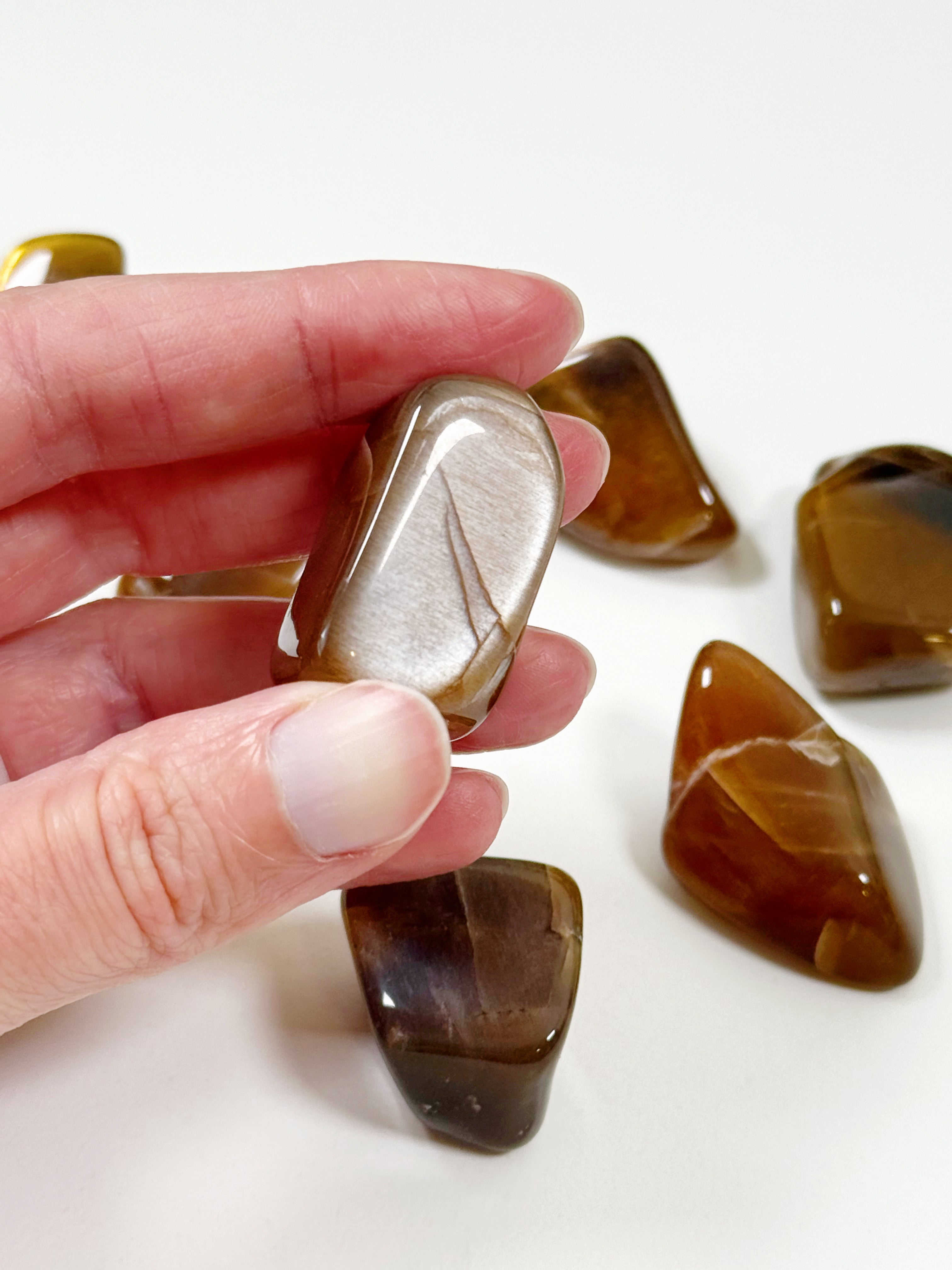 RAINBOW METEOR SHOWER SUNSTONE MOONSTONE TUMBLE - career, confetti sunstone, emotional support, golden sunstone, moonstone, pocket crystal, pocket stone, rainbow meteor shower sunstone, summerween collection, sunstone, tumble - The Mineral Maven