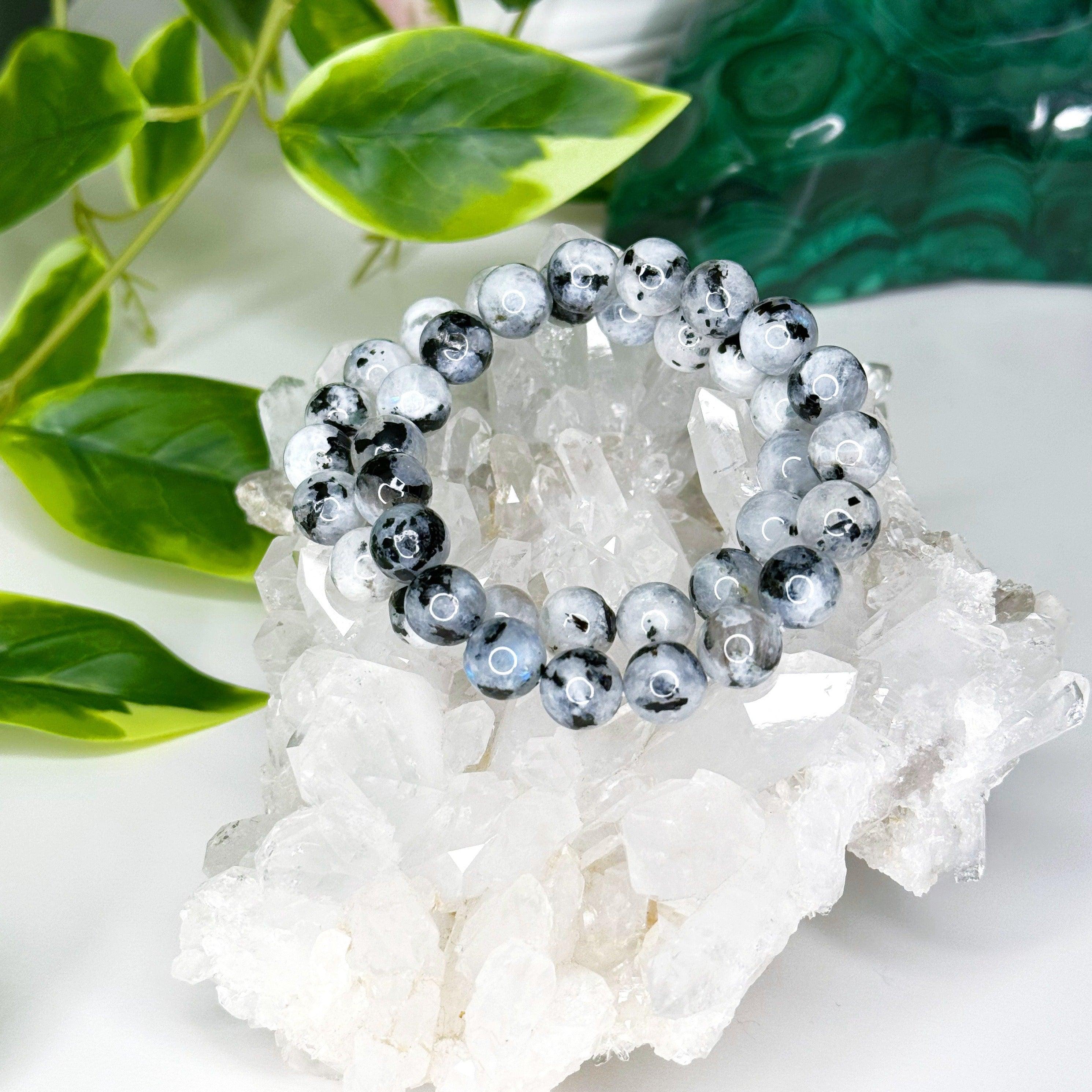 RAINBOW MOONSTONE 10mm - HANDMADE CRYSTAL BRACELET - 10 Dec Inventory, 10mm, 2025 vibes, air, Aquarius, bracelet, bracelet inventory check, cancer, clear/white, crystal bracelet, emotional support, fertility, Friday the 13th, gemini, handmade bracelet, jewelry, joy gift bundle, June 2025 inventory check, libra, market bracelet, moonstone, new beginnings, new beginnings gift bundle, pisces, rainbow moonstone, spring things, virgo, Wearable - The Mineral Maven