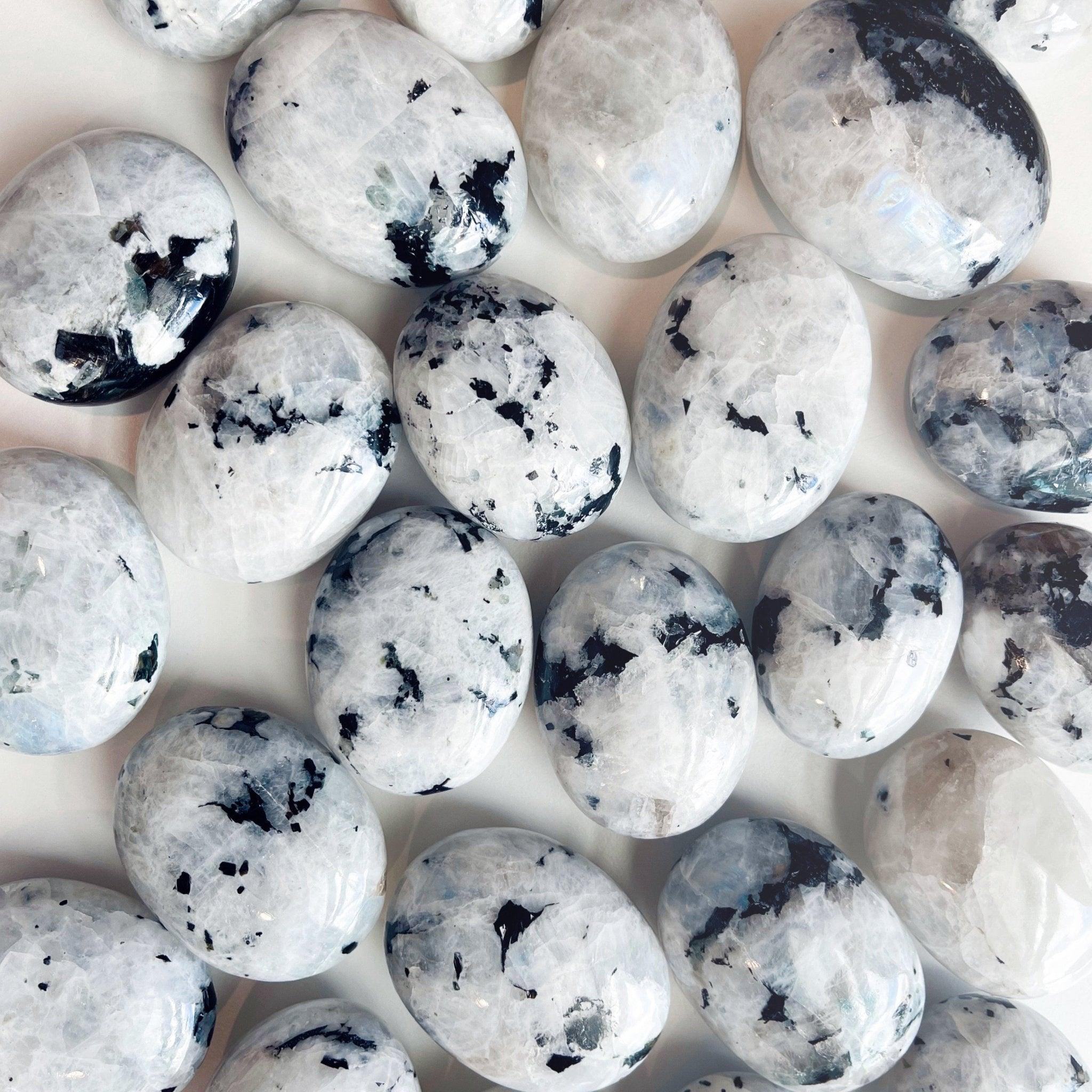 RAINBOW MOONSTONE PALM STONE - 2025 vibes, Black Friday sale, calm gift bundle, cancer season, emotional support, end of year sale, fertility, Friday the 13th, holiday sale, joy gift bundle, moonstone, new beginnings, new beginnings gift bundle, palm stone, palmstone, pocket crystal, rainbow moonstone, spring equinox, spring things - The Mineral Maven