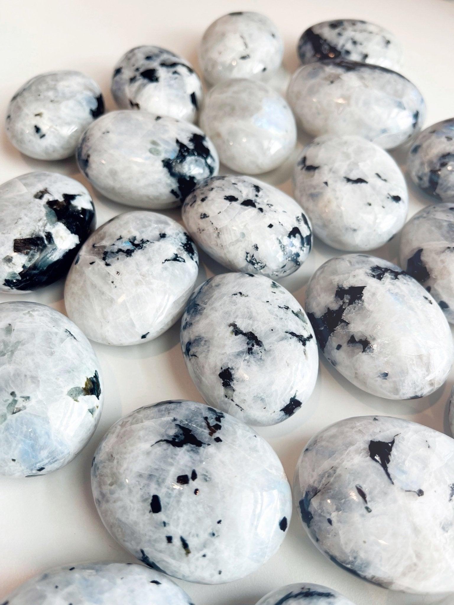 RAINBOW MOONSTONE PALM STONE - 2025 vibes, Black Friday sale, calm gift bundle, cancer season, emotional support, end of year sale, fertility, Friday the 13th, holiday sale, joy gift bundle, moonstone, new beginnings, new beginnings gift bundle, palm stone, palmstone, pocket crystal, rainbow moonstone, spring equinox, spring things - The Mineral Maven