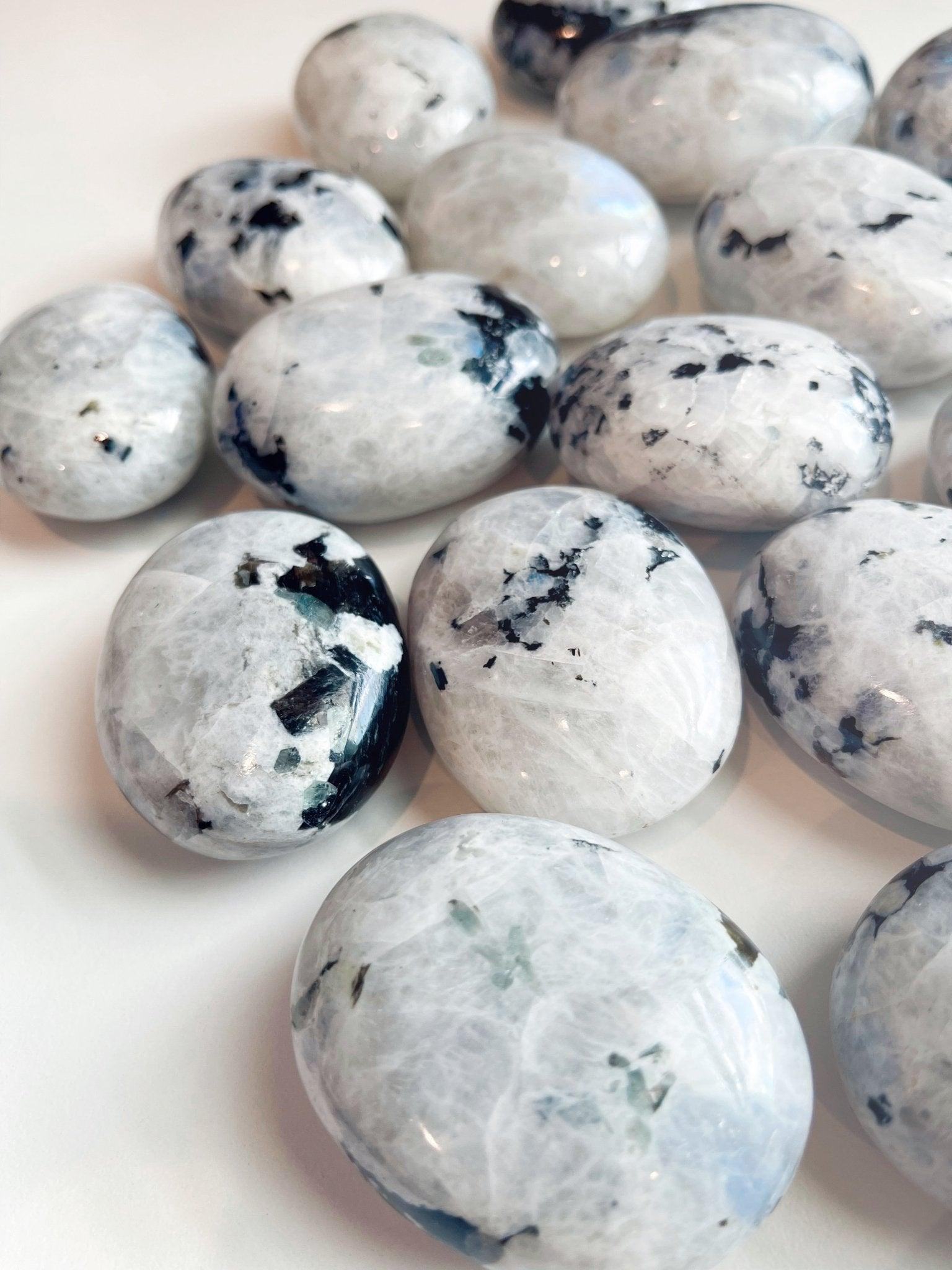 RAINBOW MOONSTONE PALM STONE - 2025 vibes, Black Friday sale, calm gift bundle, cancer season, emotional support, end of year sale, fertility, Friday the 13th, holiday sale, joy gift bundle, moonstone, new beginnings, new beginnings gift bundle, palm stone, palmstone, pocket crystal, rainbow moonstone, spring equinox, spring things - The Mineral Maven