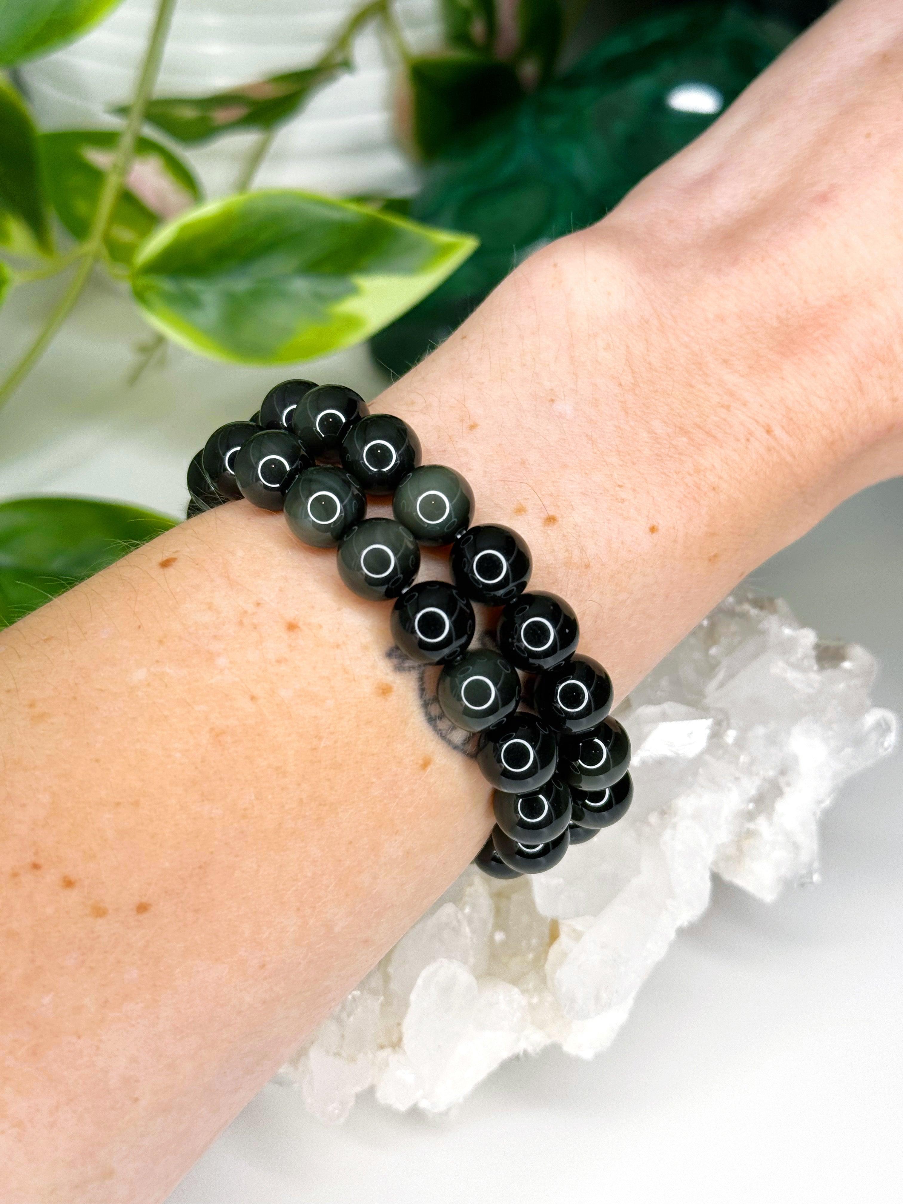 RAINBOW OBSIDIAN 10mm - HANDMADE CRYSTAL BRACELET - 10 Dec Inventory, 10mm, black, bracelet, bracelet inventory check, crystal bracelet, grief gift bundle, handmade bracelet, jewelry, June 2025 inventory check, market bracelet, obsidian, rainbow obsidian, scorpio, scorpio stack, solstice collection, virgo, virgo stack, Wearable, winter solstice collection - The Mineral Maven